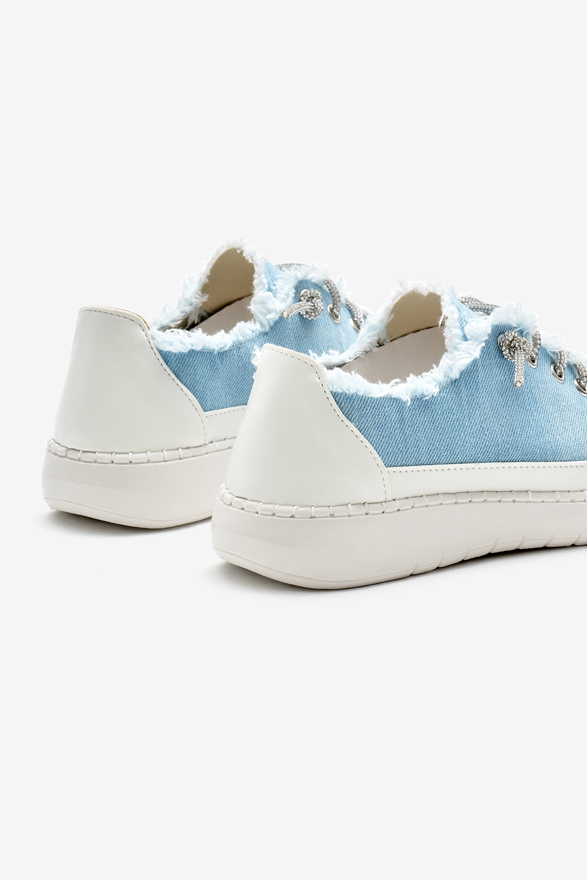 Tonny Black Kadın Bebe Mavisi Poli Taban Denim Kumaş Taşlı Bağcıklı Spor Ayakkabı - Görsel 6