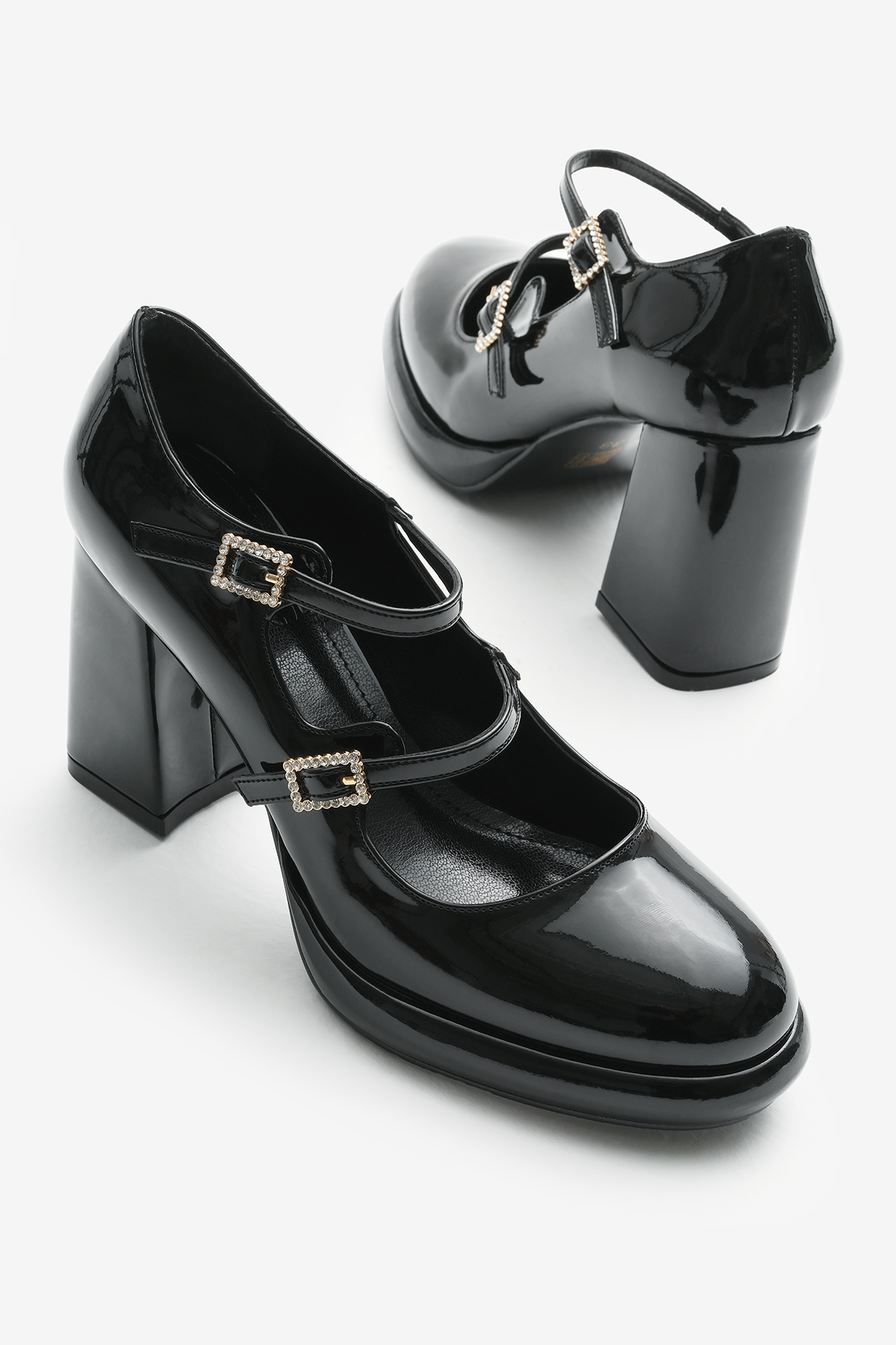 Kadın Siyah Neolit Taban Çift Bantlı Kalın Topuklu Ayakkabı - Görsel 5