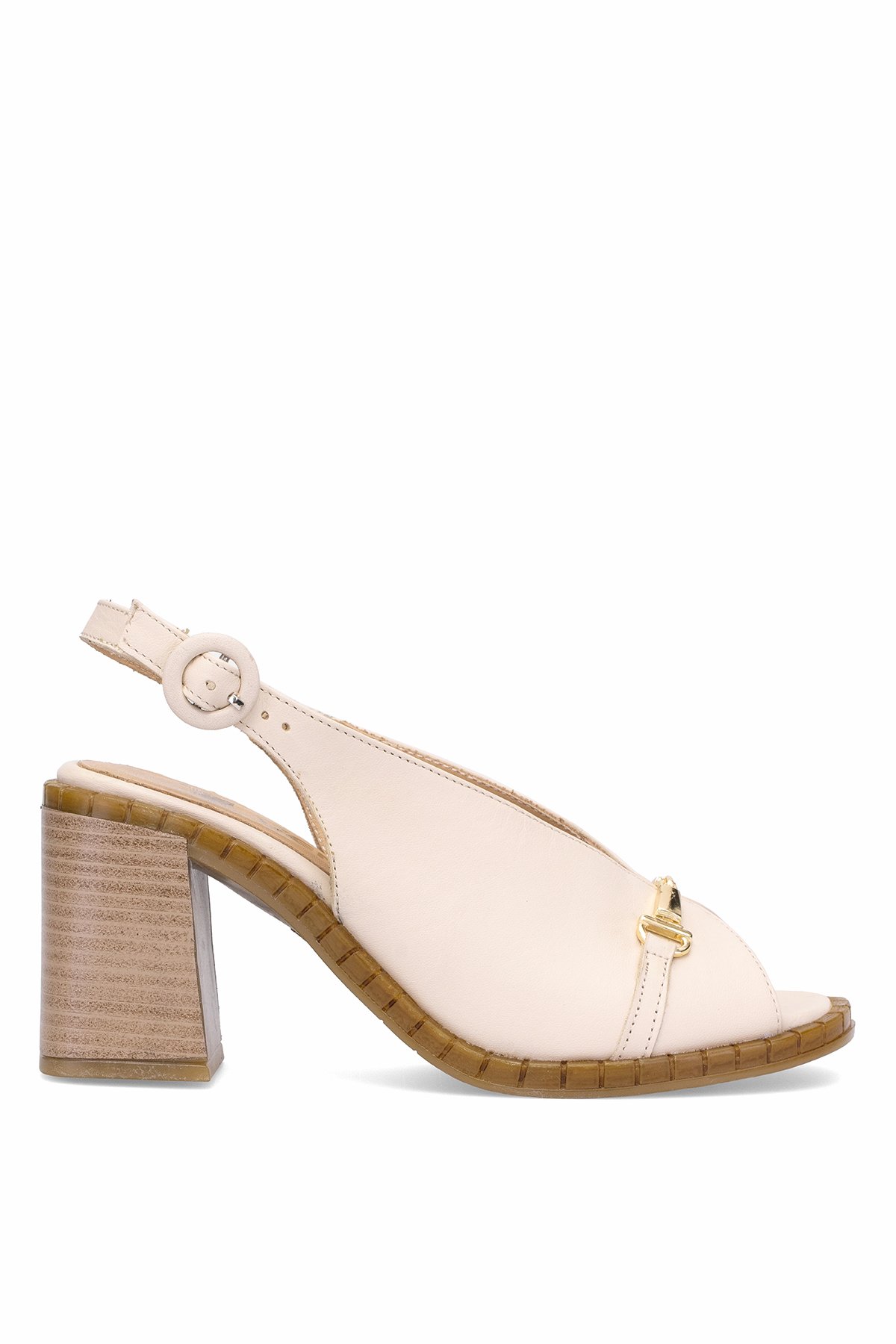 2511902Y Kadın Hakiki Deri Topuklu Sandalet Bej - Görsel 2