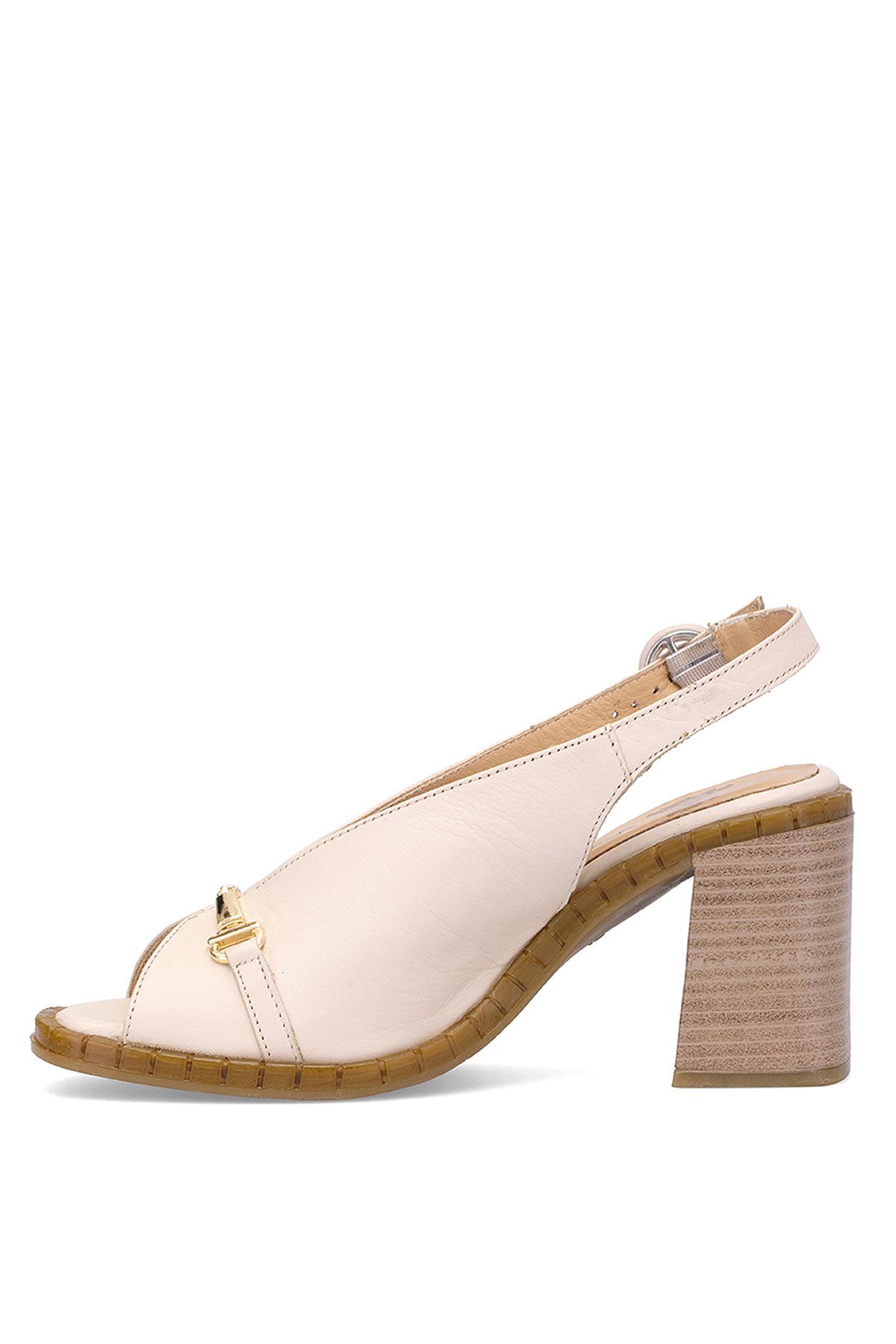 2511902Y Kadın Hakiki Deri Topuklu Sandalet Bej - Görsel 4