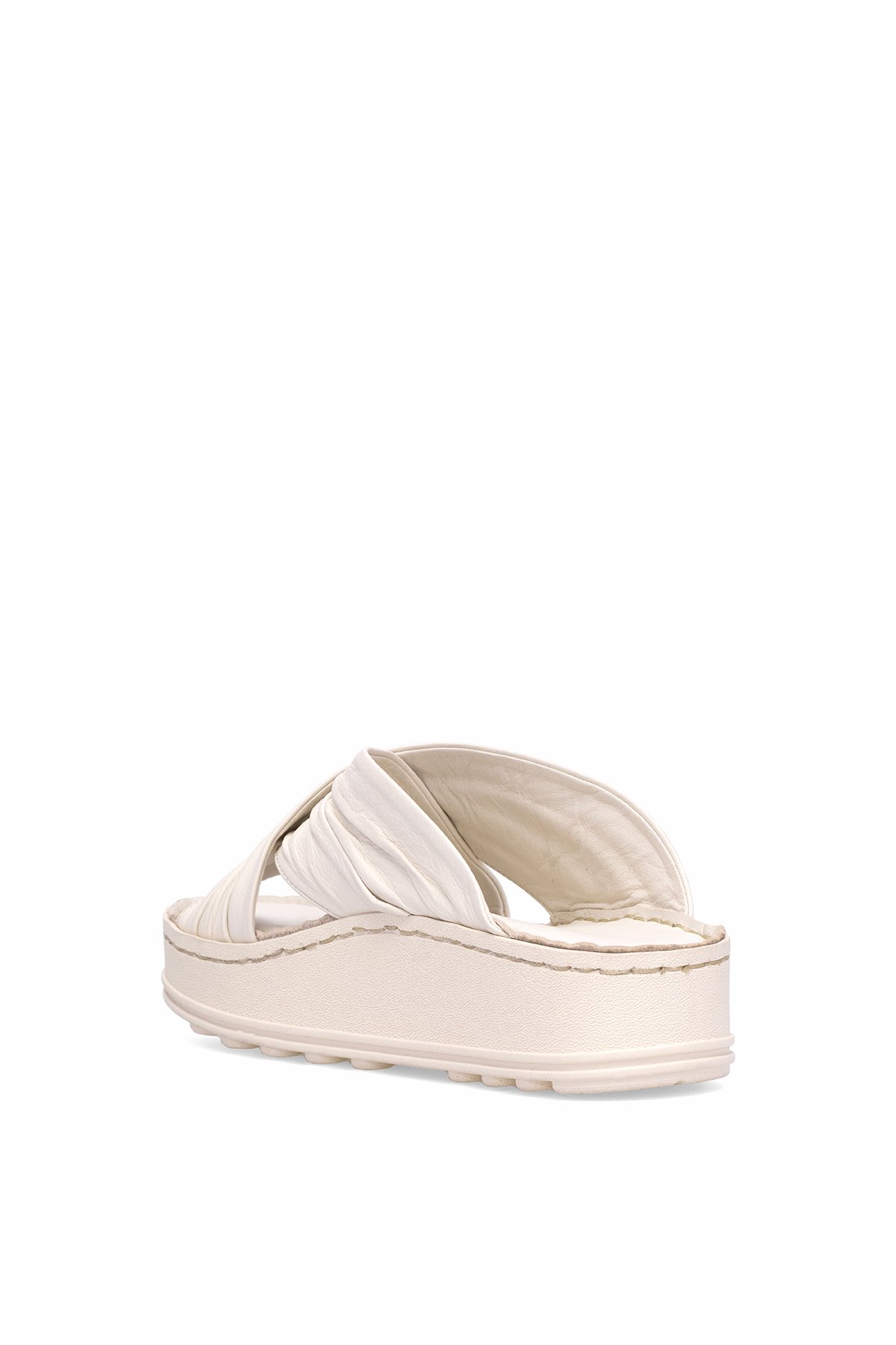 D25YT-1430 Kadın Hakiki Deri Düz Terlik Krem - Görsel 5