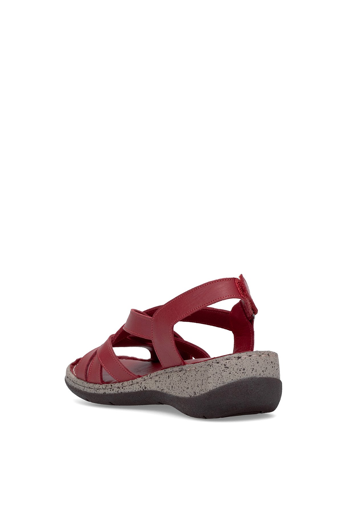 D25YS-2865 Kadın Hakiki Deri Düz Sandalet Kırmızı - Görsel 5