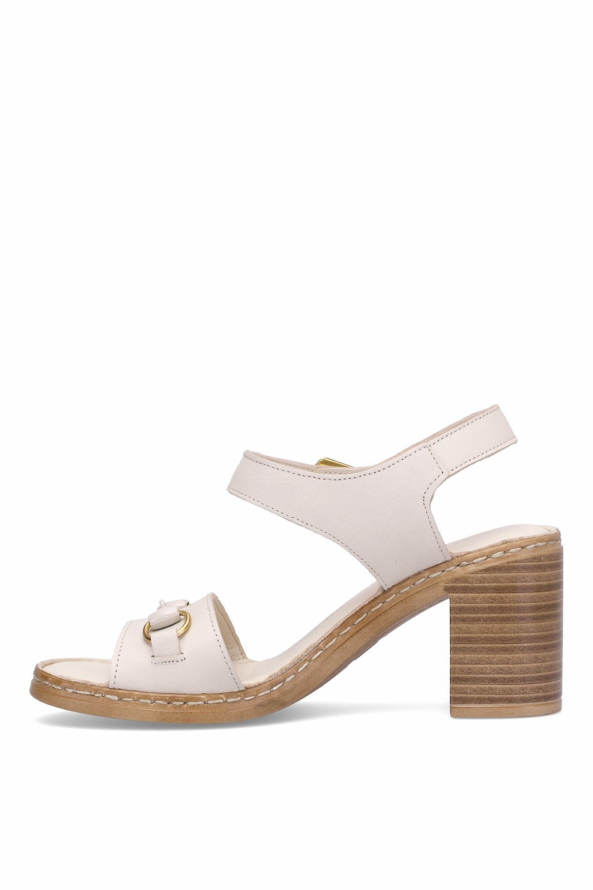 D25YS-2420 Kadın Hakiki Deri Topuklu Sandalet Kemik - Görsel 4