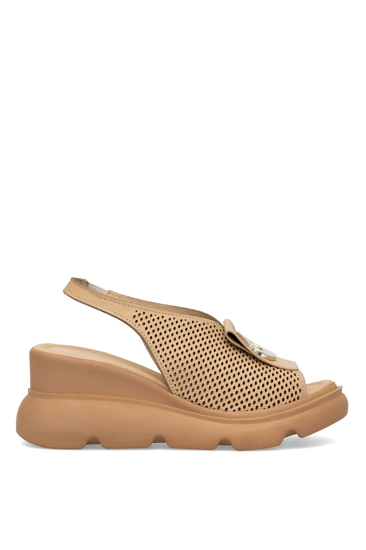 Elit Zeyn 8067 Kadın Hakiki Deri Dolgu Topuk Sandalet Camel - Görsel 2