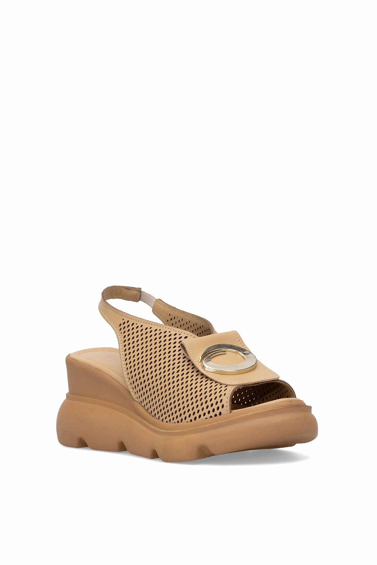 Elit Zeyn 8067 Kadın Hakiki Deri Dolgu Topuk Sandalet Camel - Görsel 3