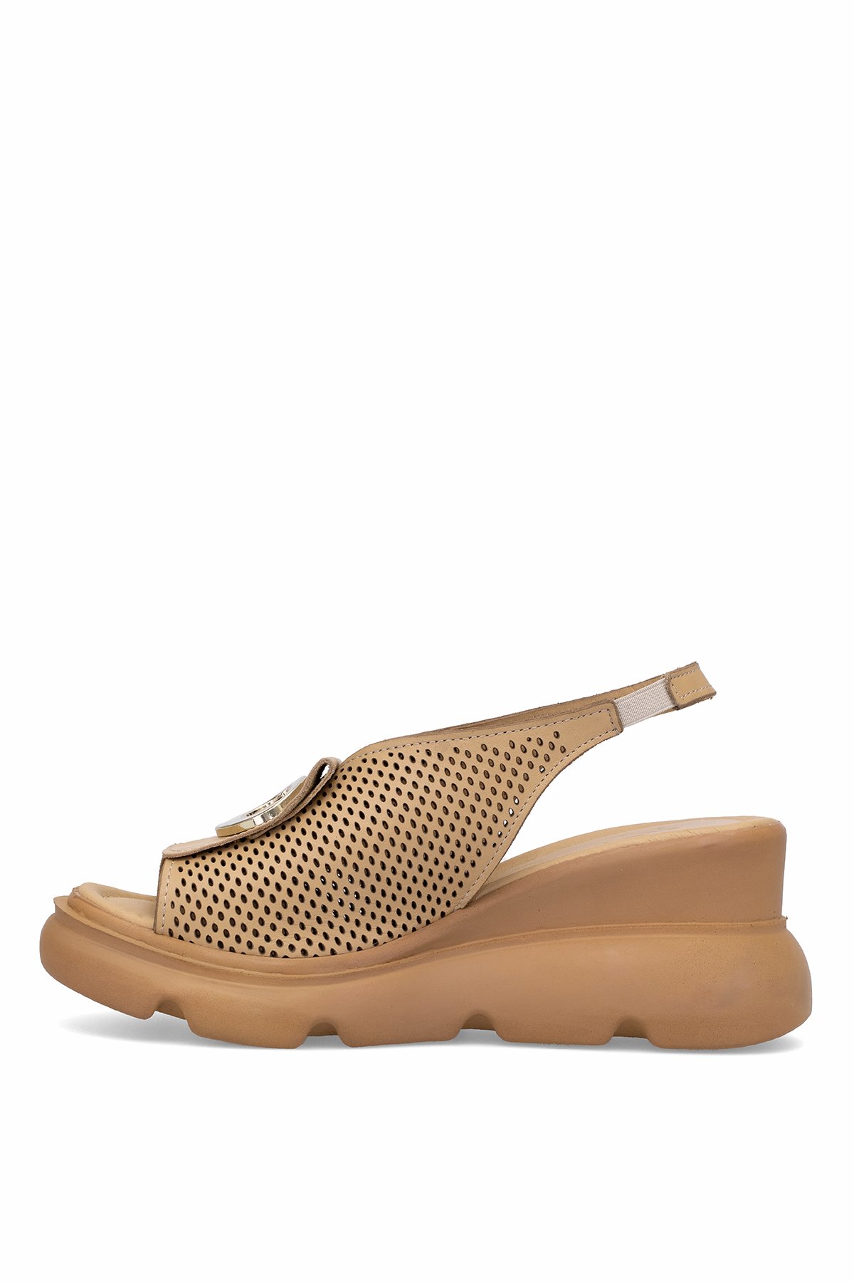 Elit Zeyn 8067 Kadın Hakiki Deri Dolgu Topuk Sandalet Camel - Görsel 4