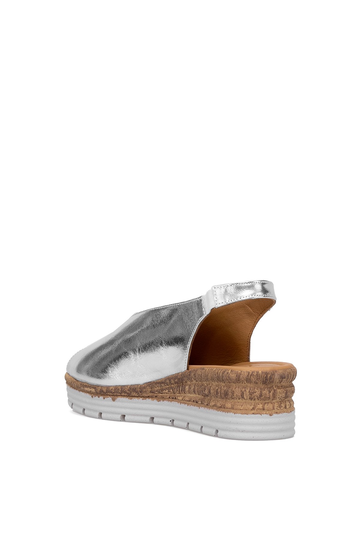 Elit Zeyn8094 Kadın Hakiki Deri Ortopedik Dolgu Topuk Sandalet Gümüş - Görsel 5