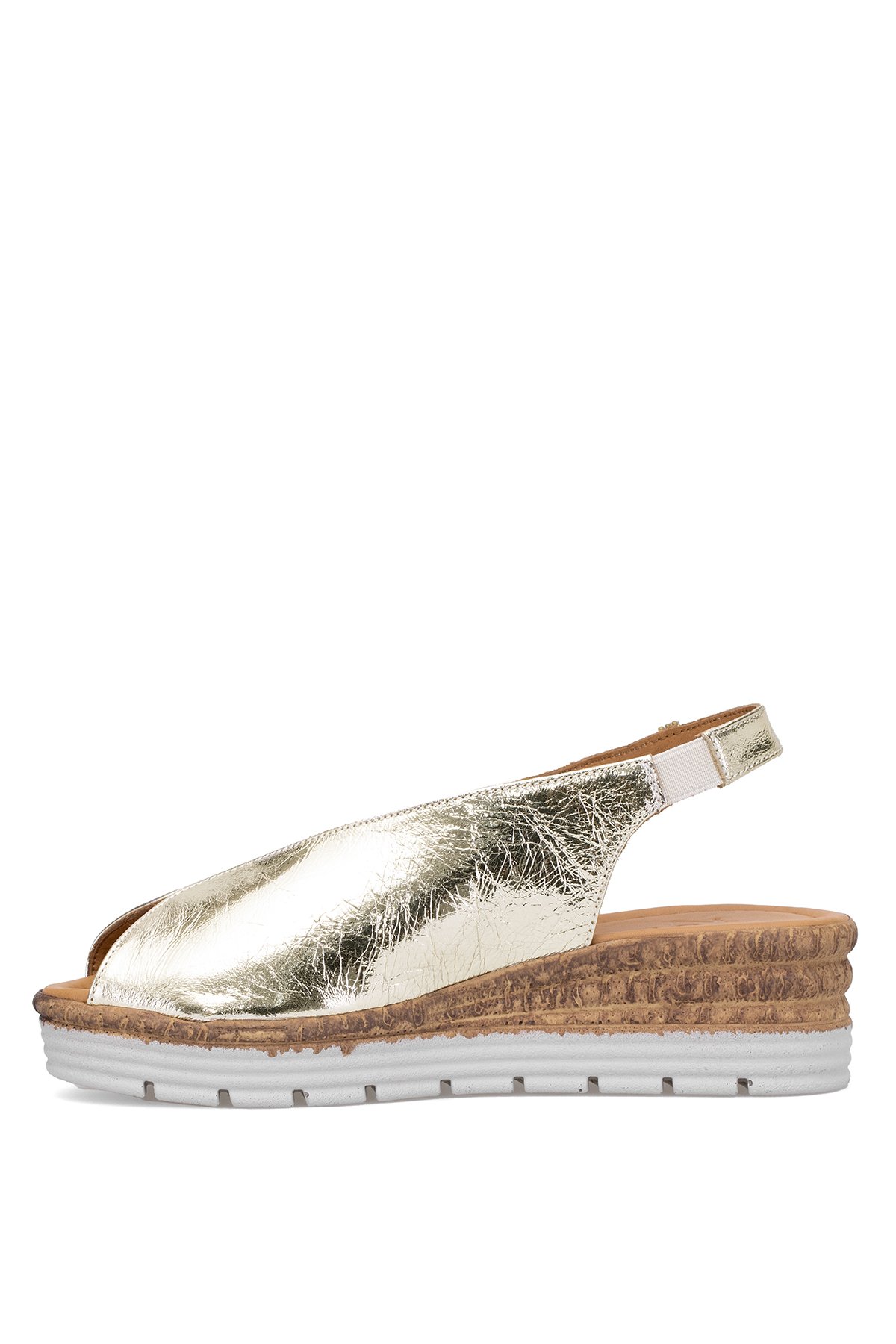 Elit Zeyn8094 Kadın Hakiki Deri Ortopedik Dolgu Topuk Sandalet Altın - Görsel 4