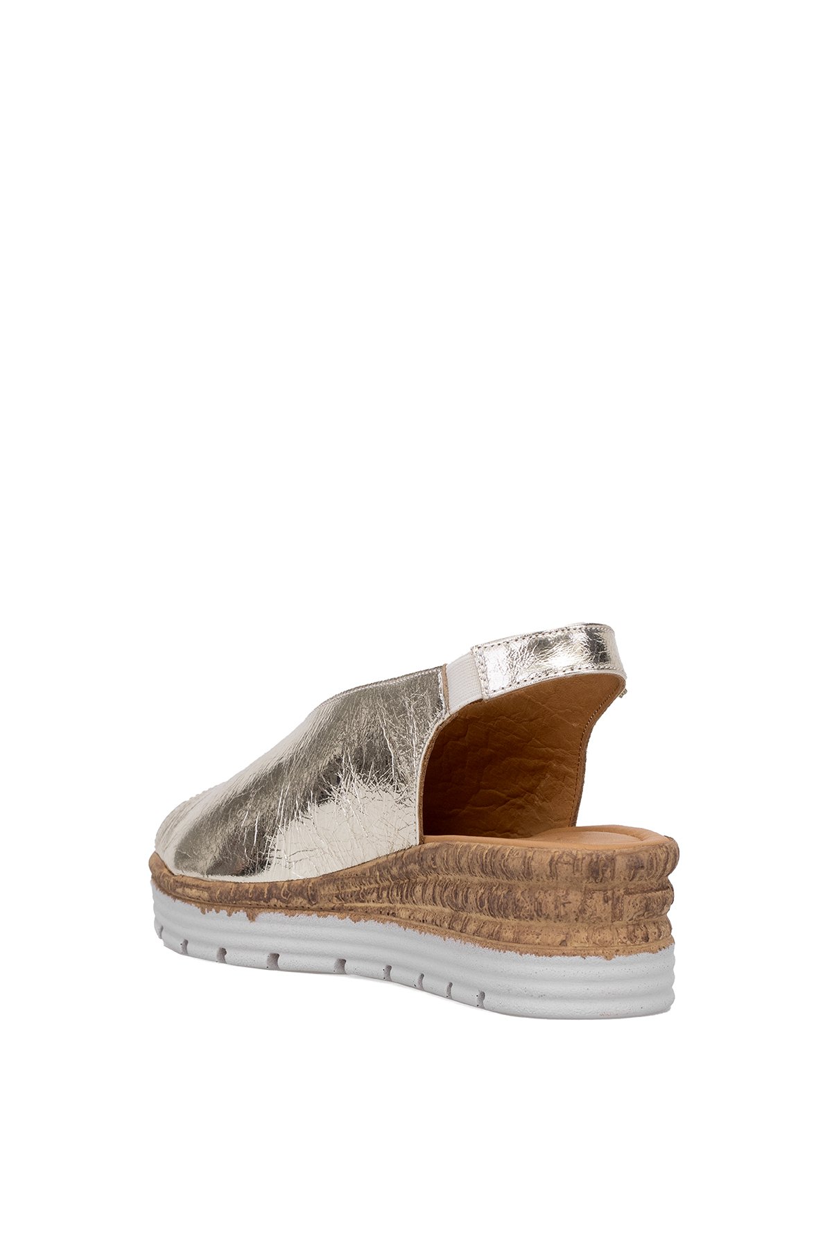 Elit Zeyn8094 Kadın Hakiki Deri Ortopedik Dolgu Topuk Sandalet Altın - Görsel 5