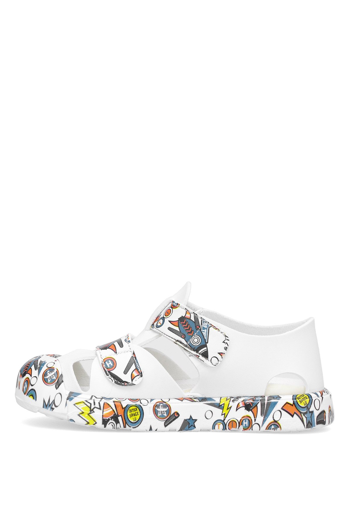 BN-1410 Patik Erkek Çocuk Düz Sandalet Beyaz - Mavi - Görsel 4