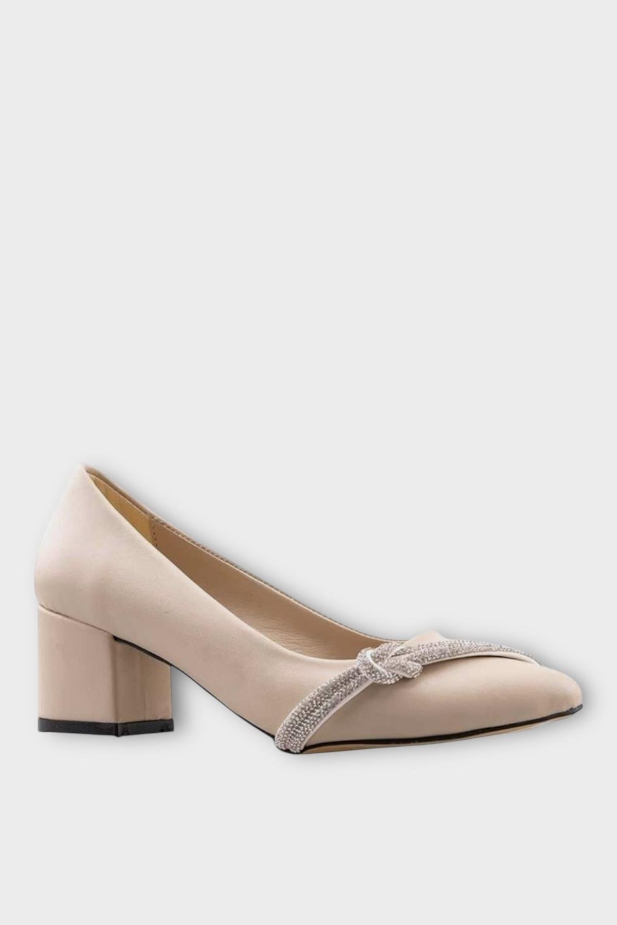 Taş Detaylı Klasik Topuklu Ayakkabı 6 Cm KREM - Görsel 2