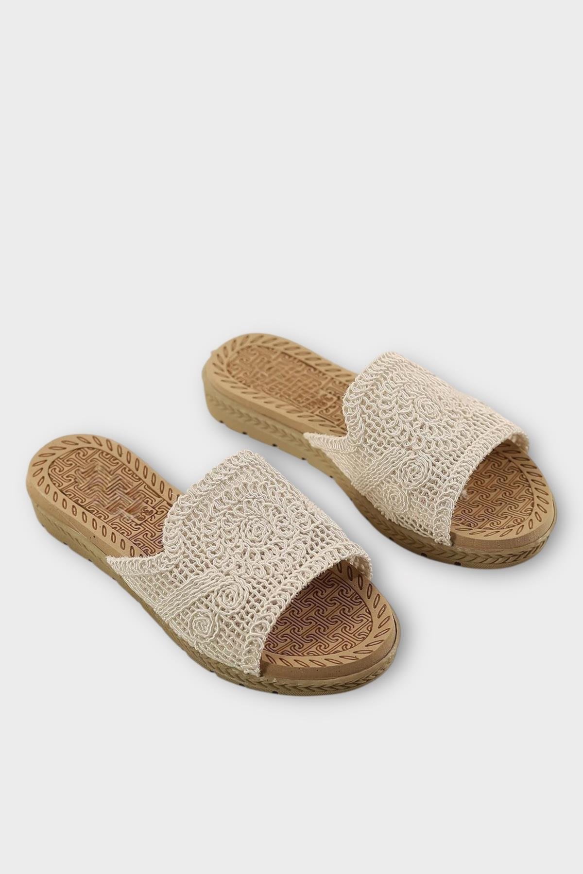 Kadın Örgülü Günlük Rahat Terlik BEYAZ - Görsel 5