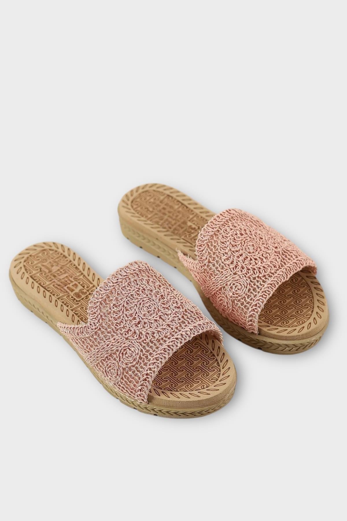Kadın Örgülü Günlük Rahat Terlik PUDRA - Görsel 4
