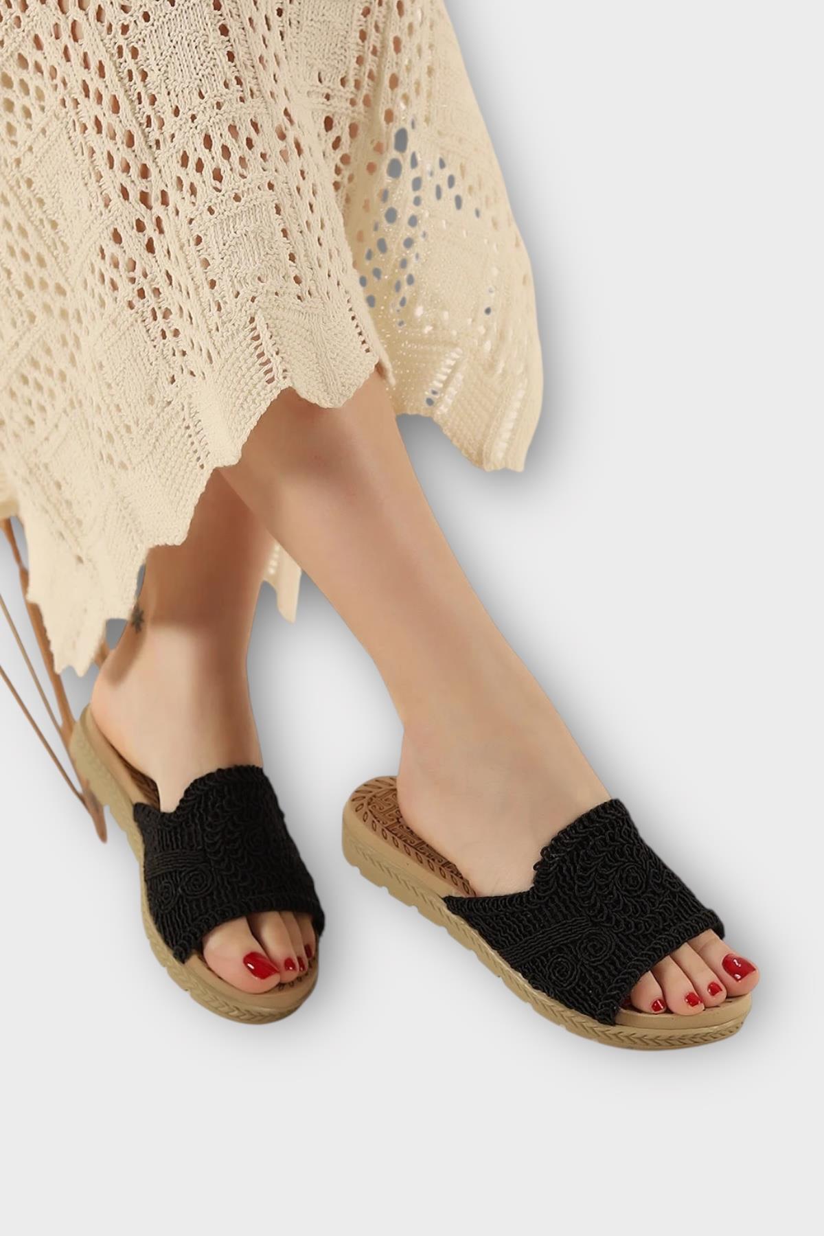 Kadın Örgülü Günlük Rahat Terlik SİYAH - Görsel 3