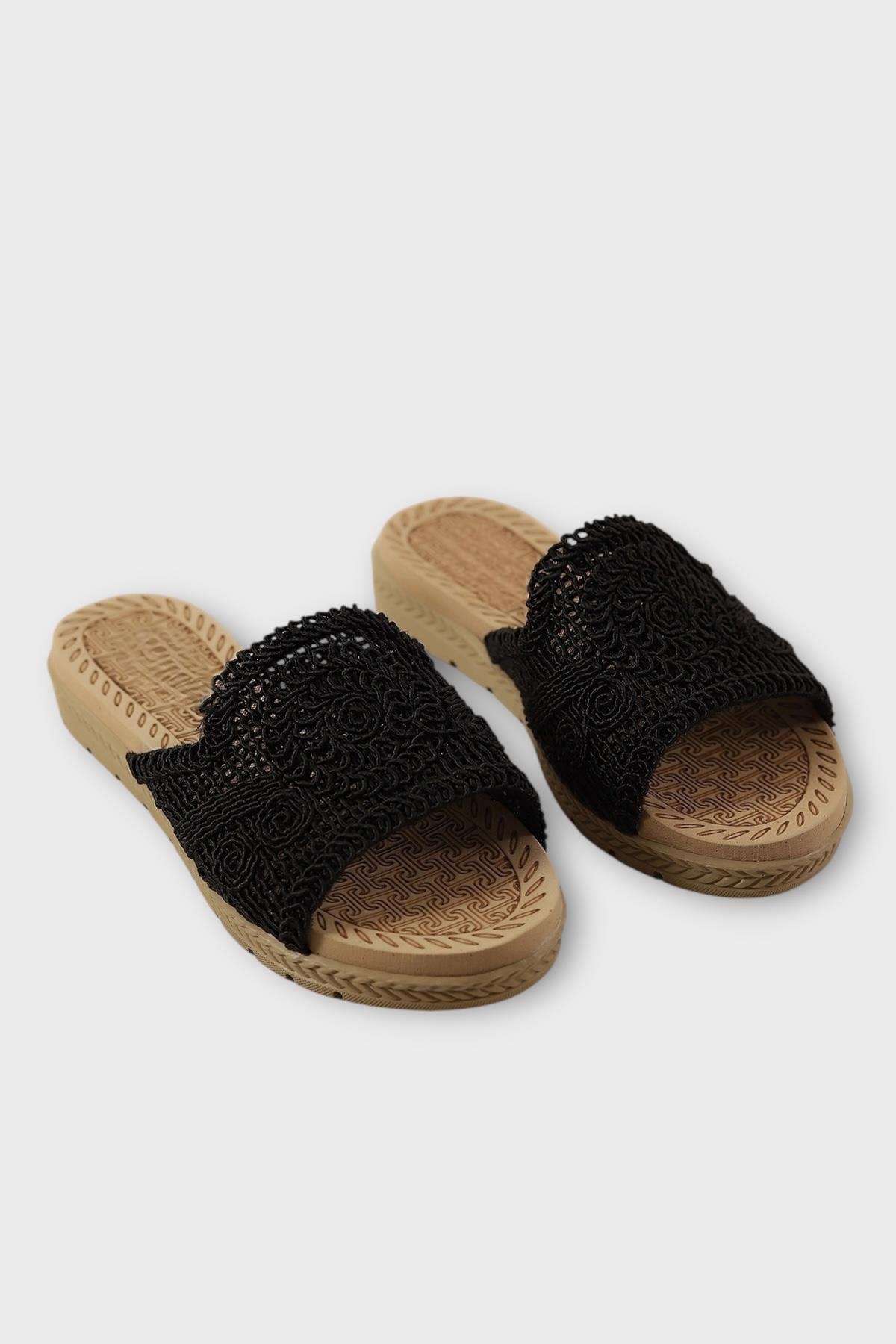 Kadın Örgülü Günlük Rahat Terlik SİYAH - Görsel 4