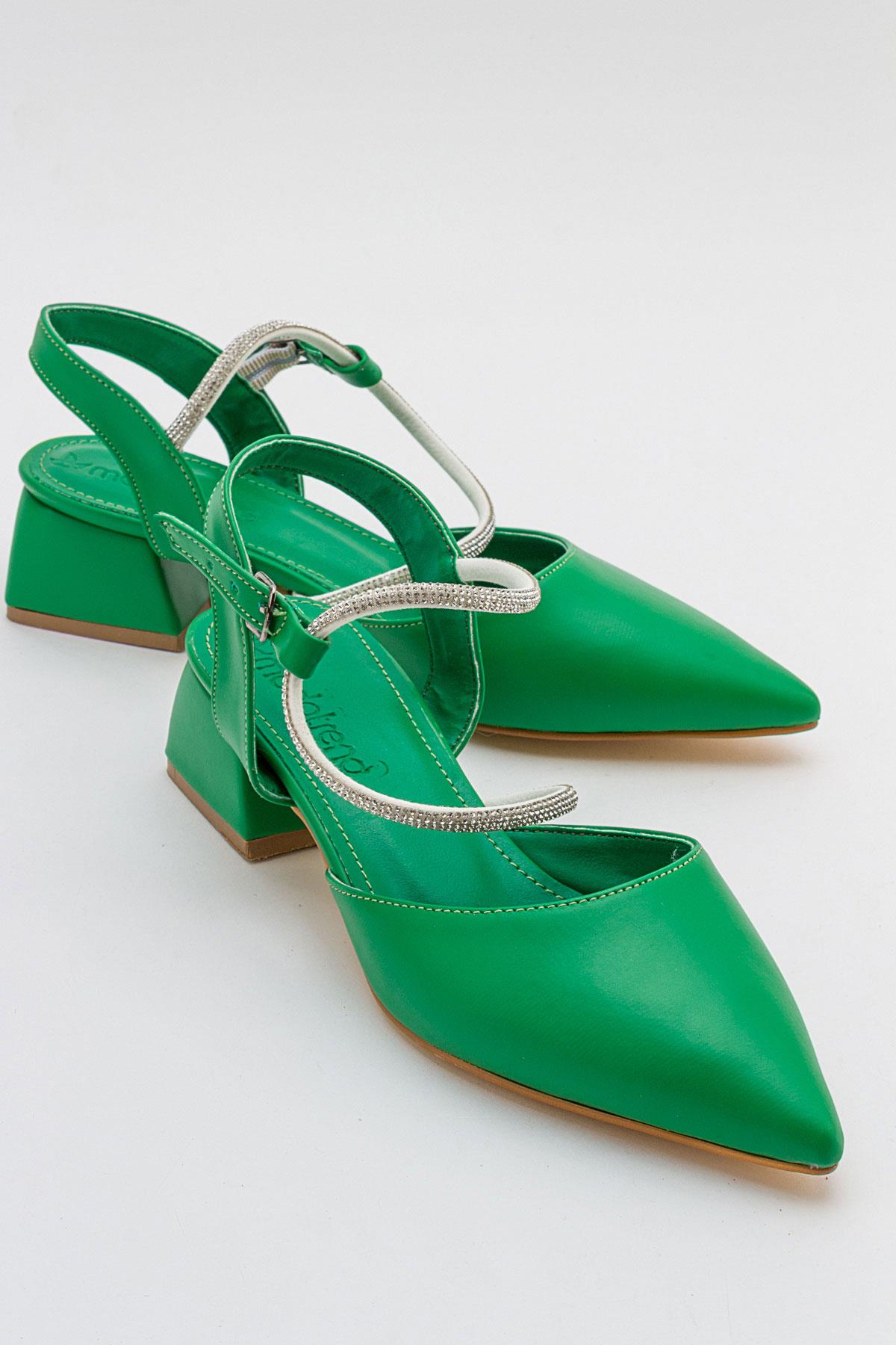 Taşlı Kadın Topuklu Sandalet ÇİMEN YEŞİLİ CİLT - Görsel 2