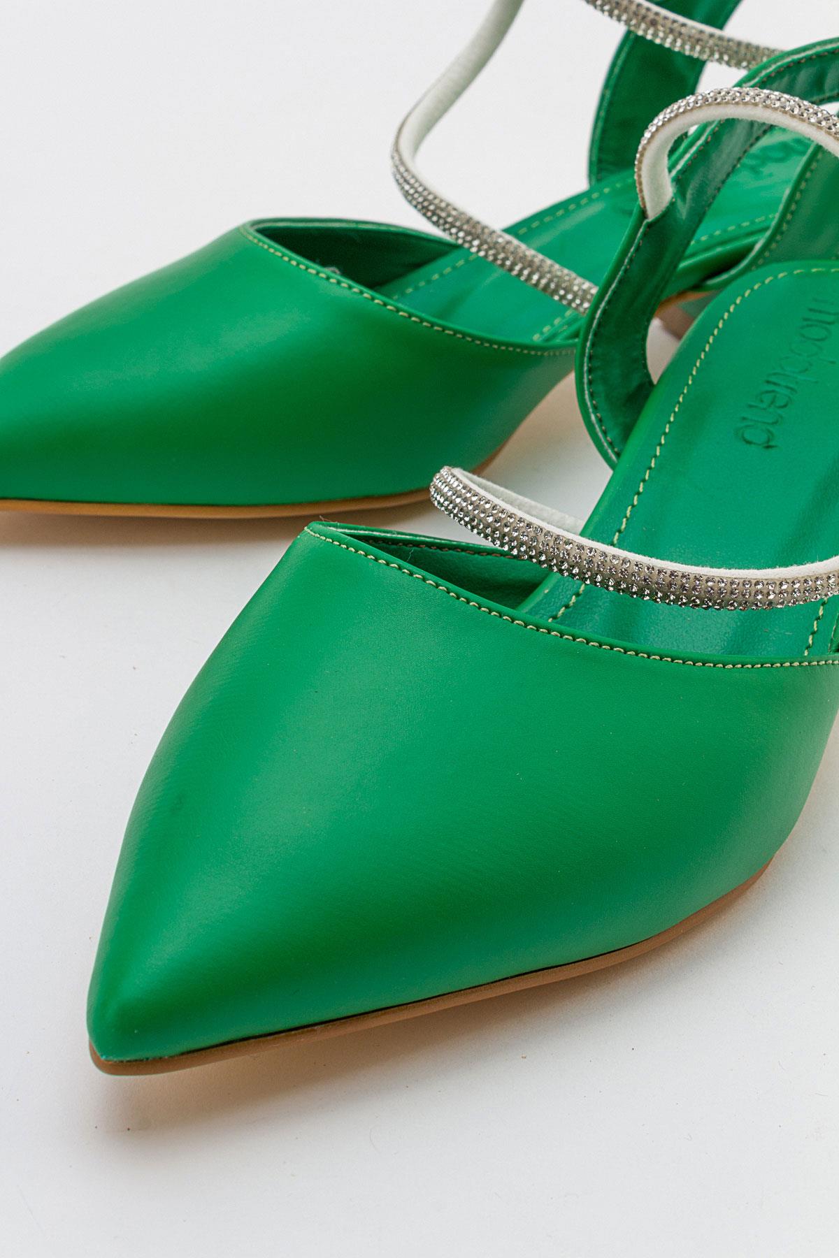 Taşlı Kadın Topuklu Sandalet ÇİMEN YEŞİLİ CİLT - Görsel 4