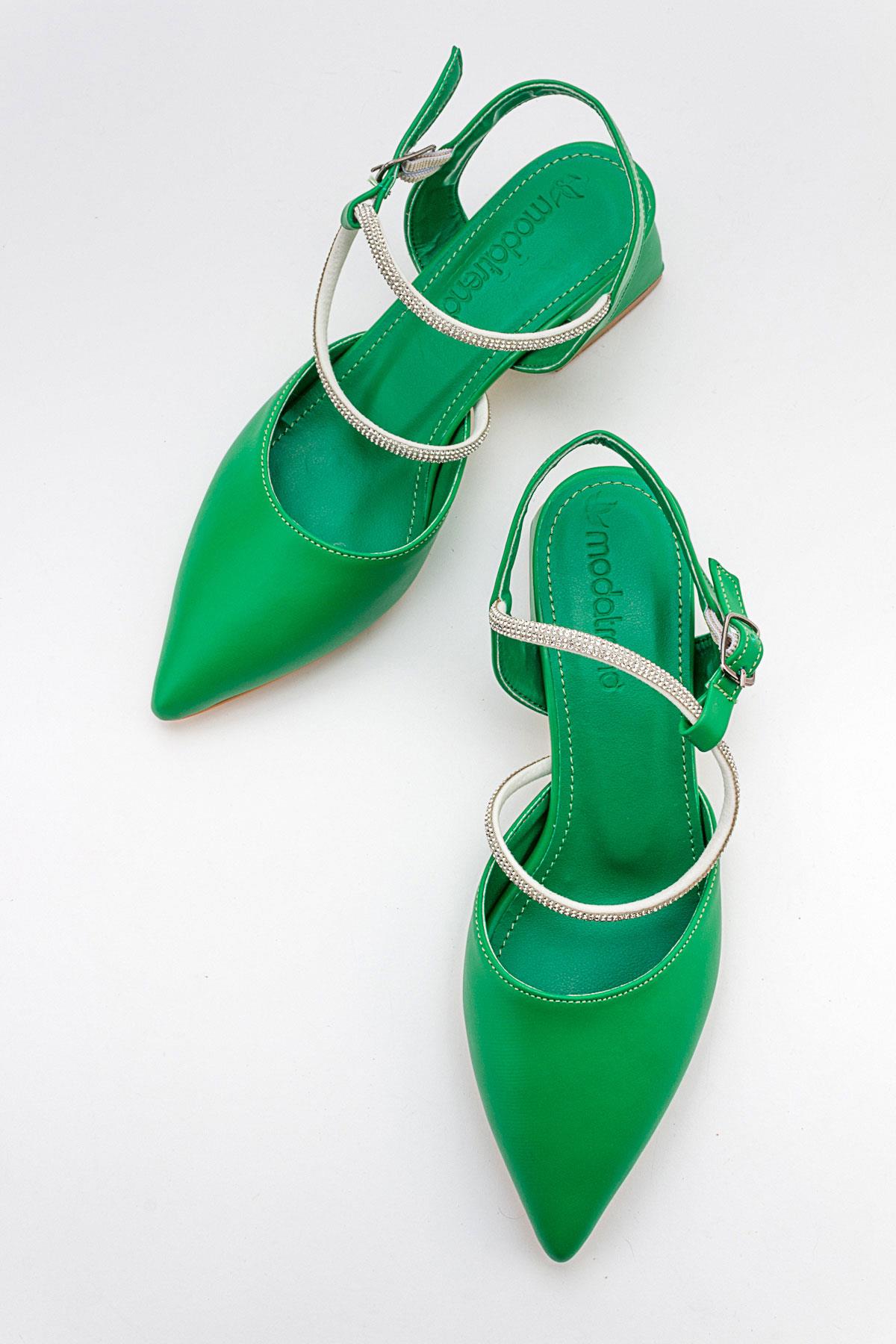 Taşlı Kadın Topuklu Sandalet ÇİMEN YEŞİLİ CİLT - Görsel 6