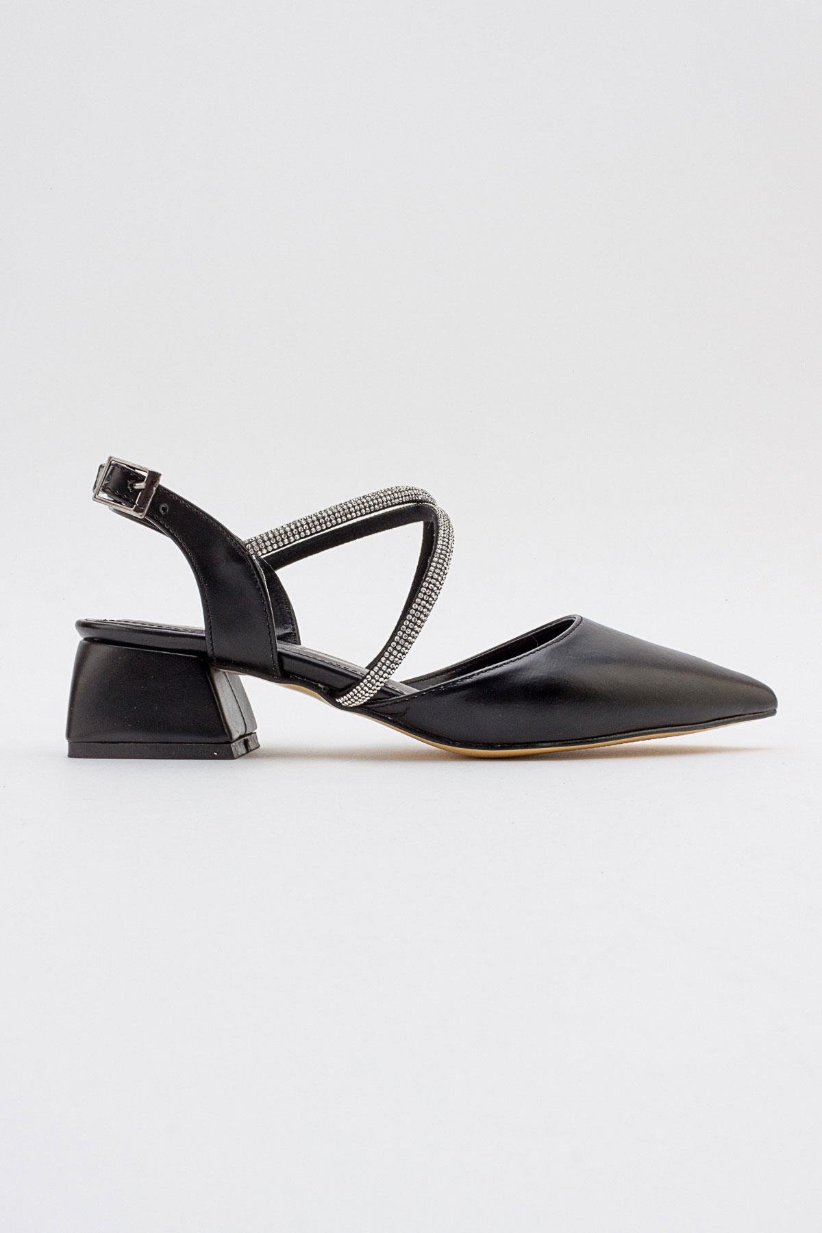 Çapraz Taşlı Kadın Topuklu Sandalet SİYAH CİLT - Görsel 3
