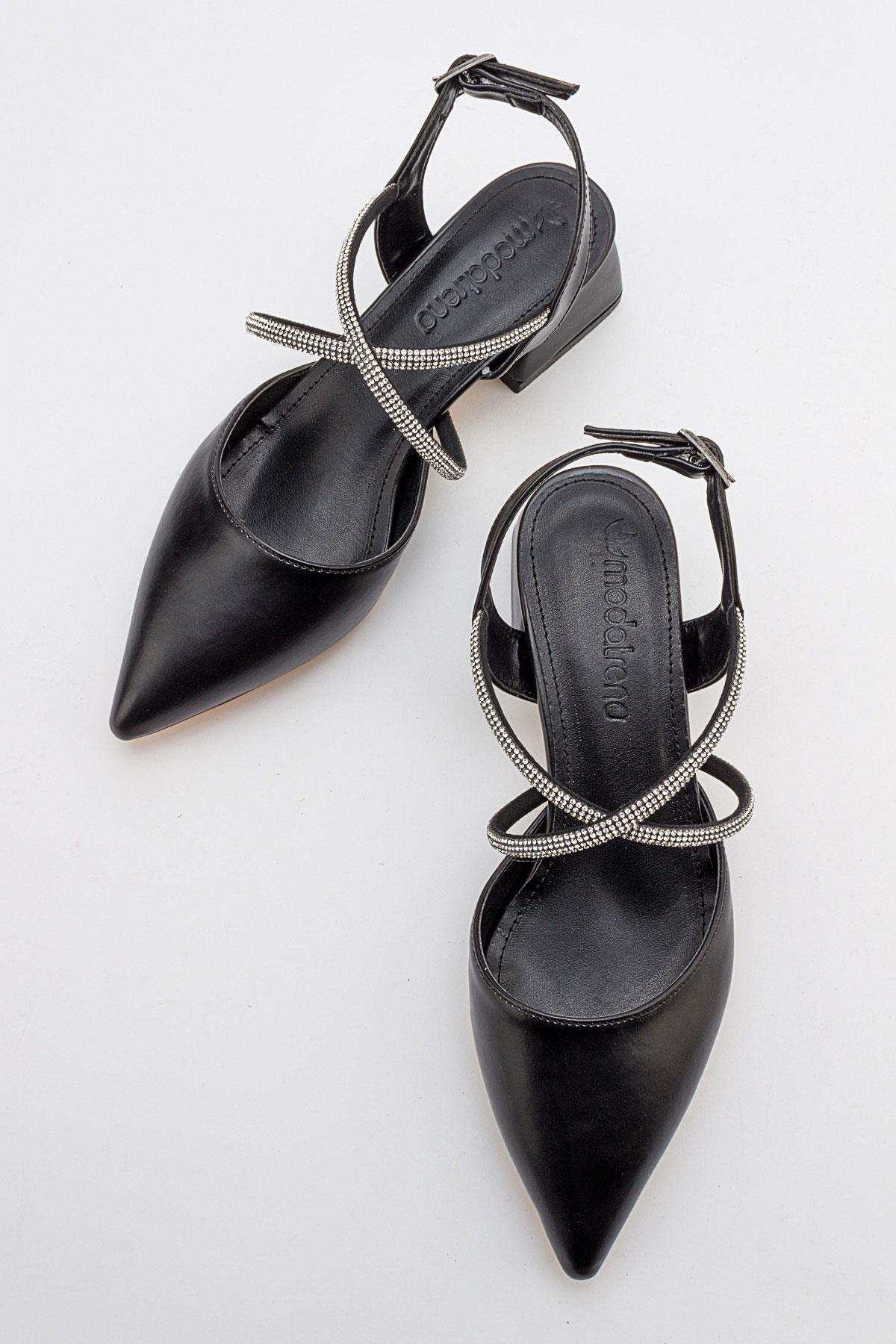 Çapraz Taşlı Kadın Topuklu Sandalet SİYAH CİLT - Görsel 7