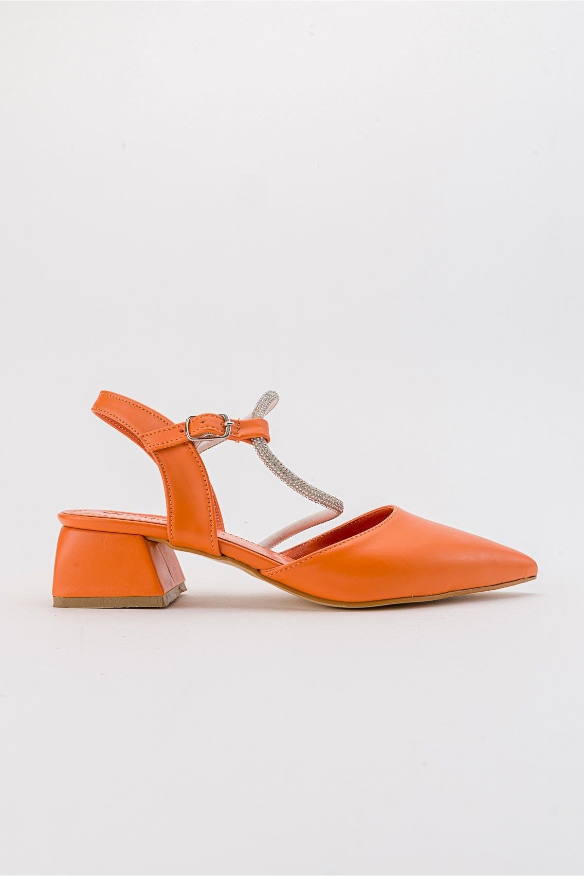 Taşlı Kadın Topuklu Sandalet ORANJ CİLT - Görsel 3