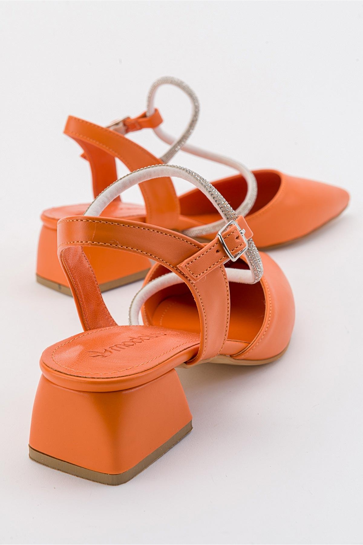 Taşlı Kadın Topuklu Sandalet ORANJ CİLT - Görsel 5