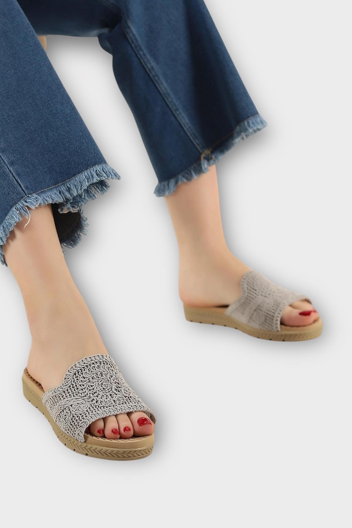 Kadın Örgülü Günlük Rahat Terlik GRİ - Görsel 2