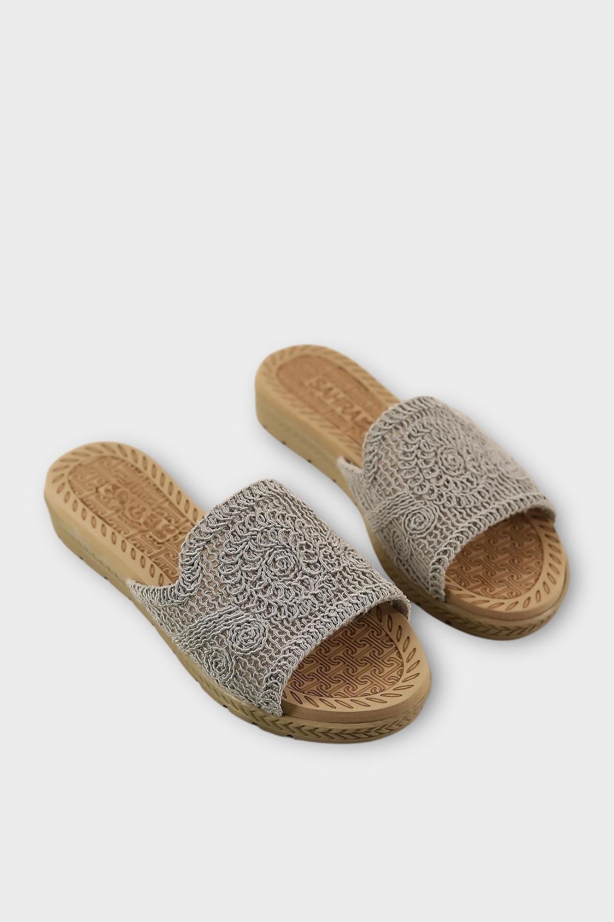 Kadın Örgülü Günlük Rahat Terlik GRİ - Görsel 4