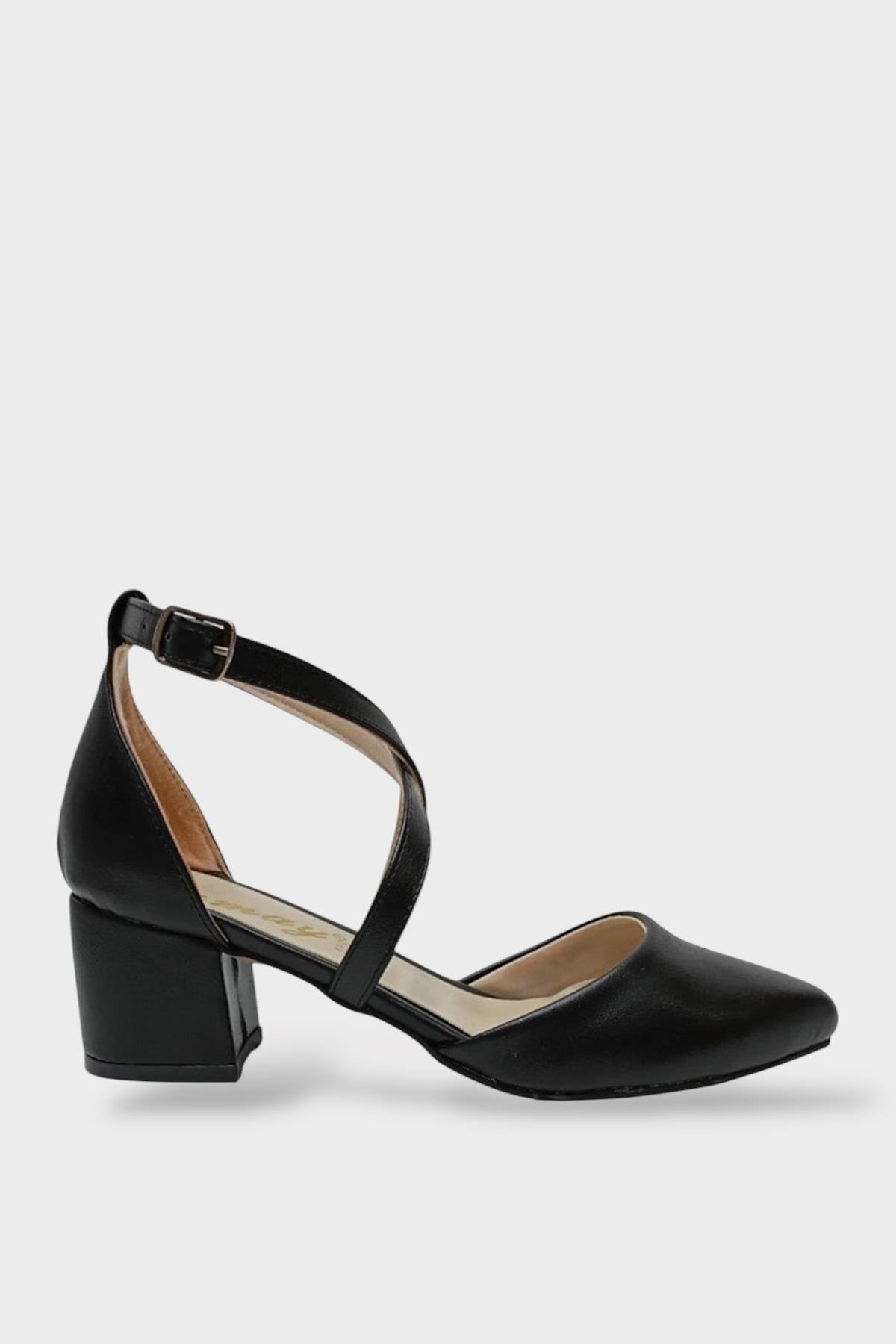 Süet Çapraz Model 5 Cm Topuklu Klasik Ayakkabı SİYAH-SİYAH - Görsel 2