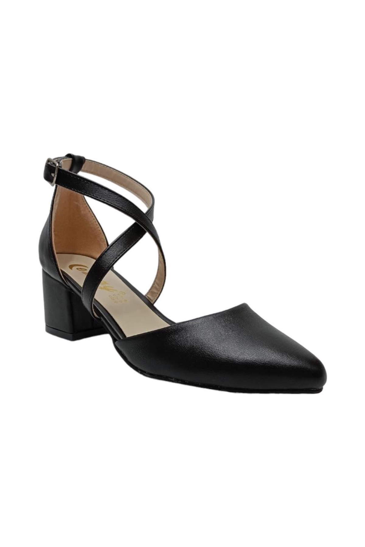 Süet Çapraz Model 5 Cm Topuklu Klasik Ayakkabı SİYAH-SİYAH - Görsel 3