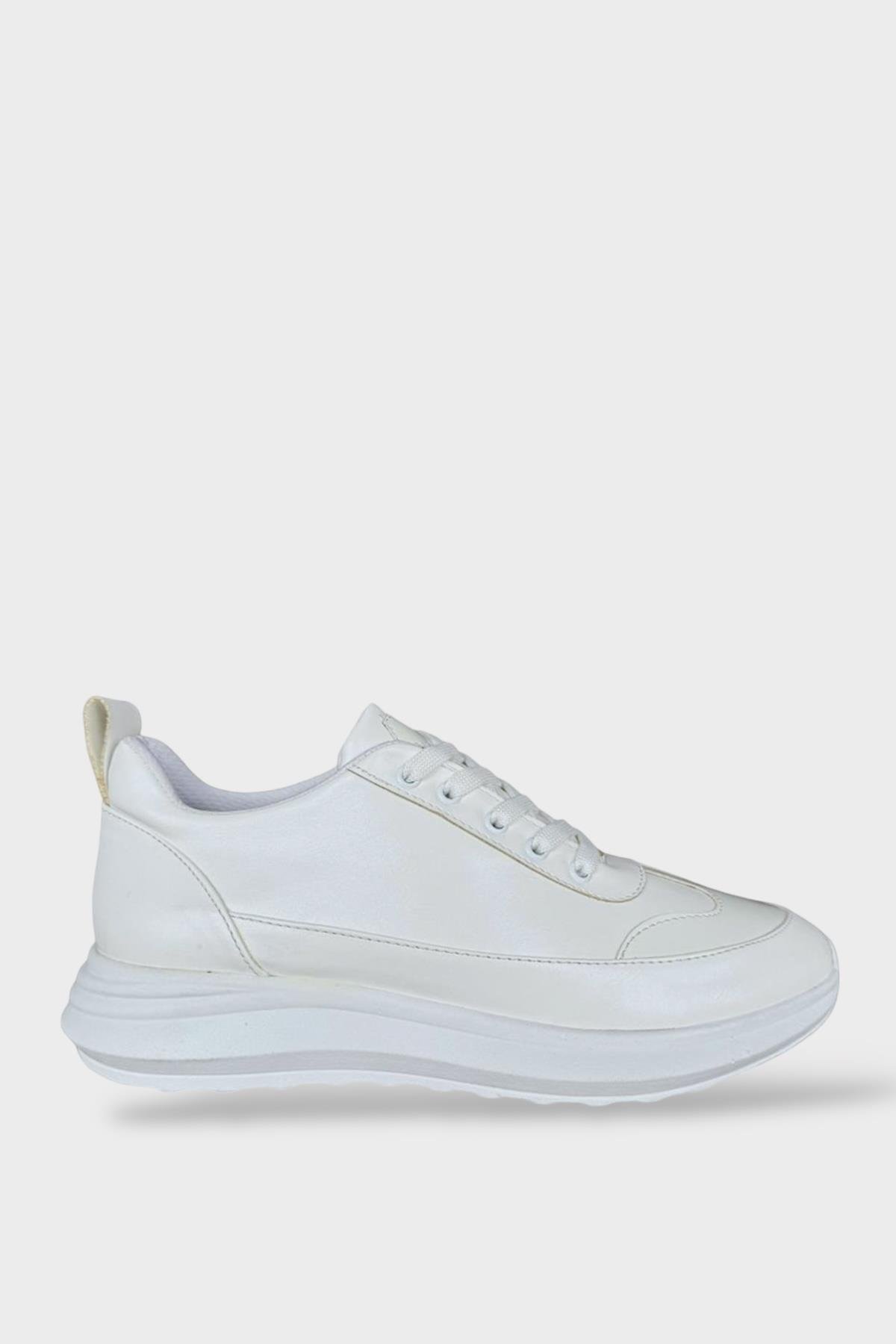 Bağcıklı Kadın Spor Sneaker Ayakkabı BEYAZ - Görsel 2