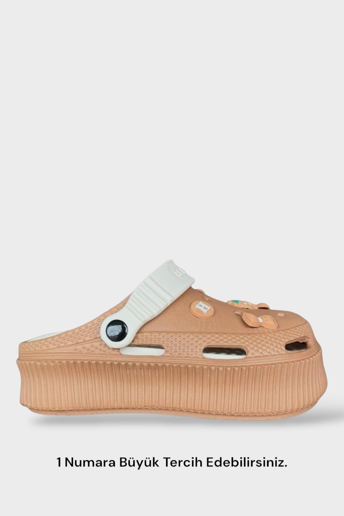 Yüksek Comfort Taban Kadın Sandalet KAHVERENGİ-BEYAZ - Görsel 3