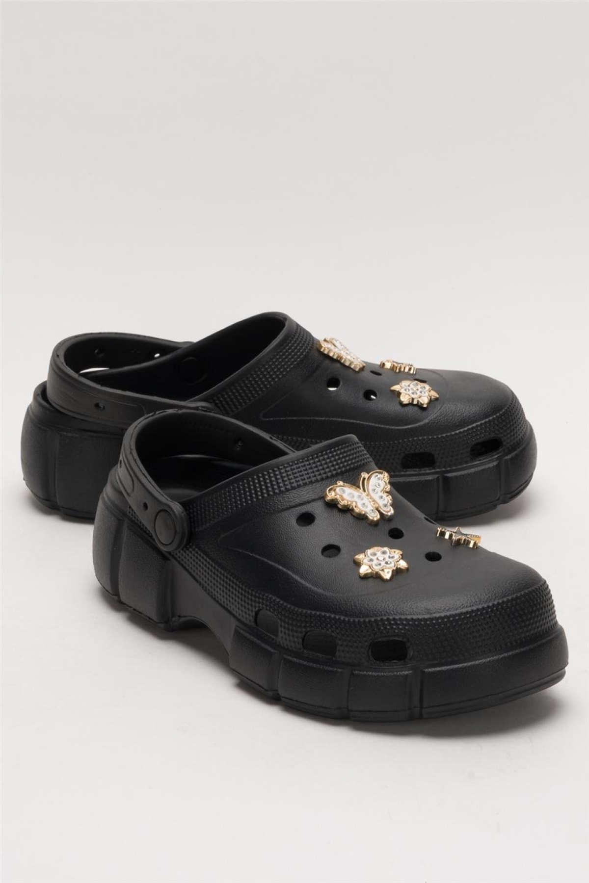 Yüksek Taban Taşlı Rahat Comfort Kadın Sandalet SİYAH - Görsel 3