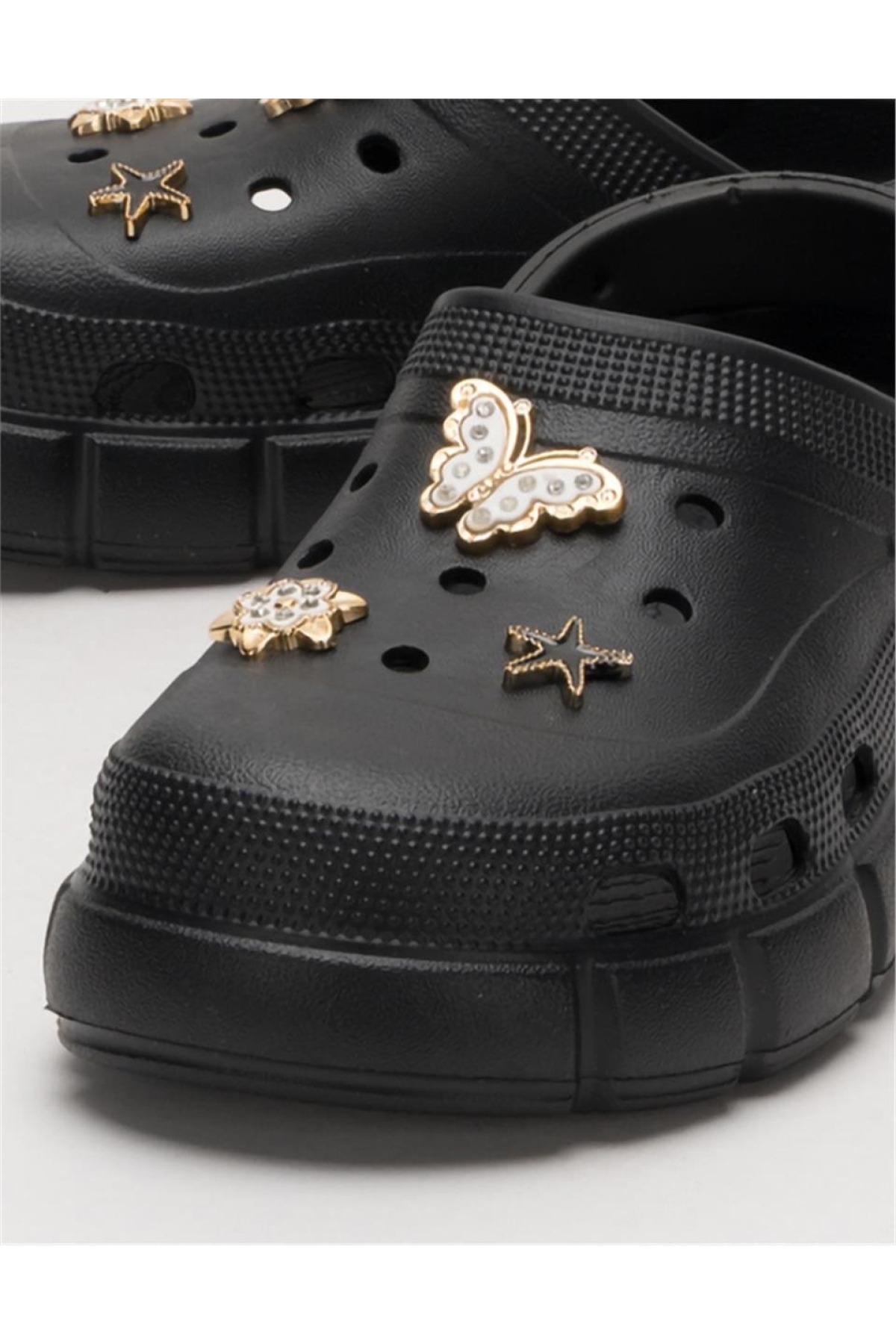 Yüksek Taban Taşlı Rahat Comfort Kadın Sandalet SİYAH - Görsel 6