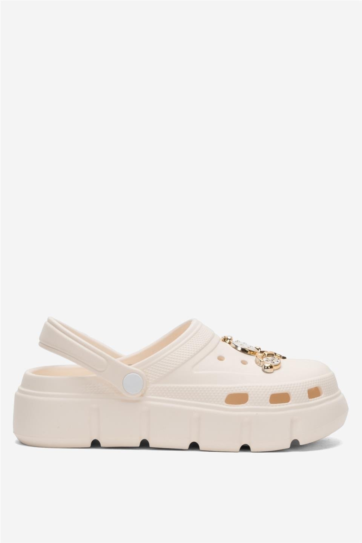 Yüksek Taban Taşlı Comfort Kadın Sandalet KREM - Görsel 2