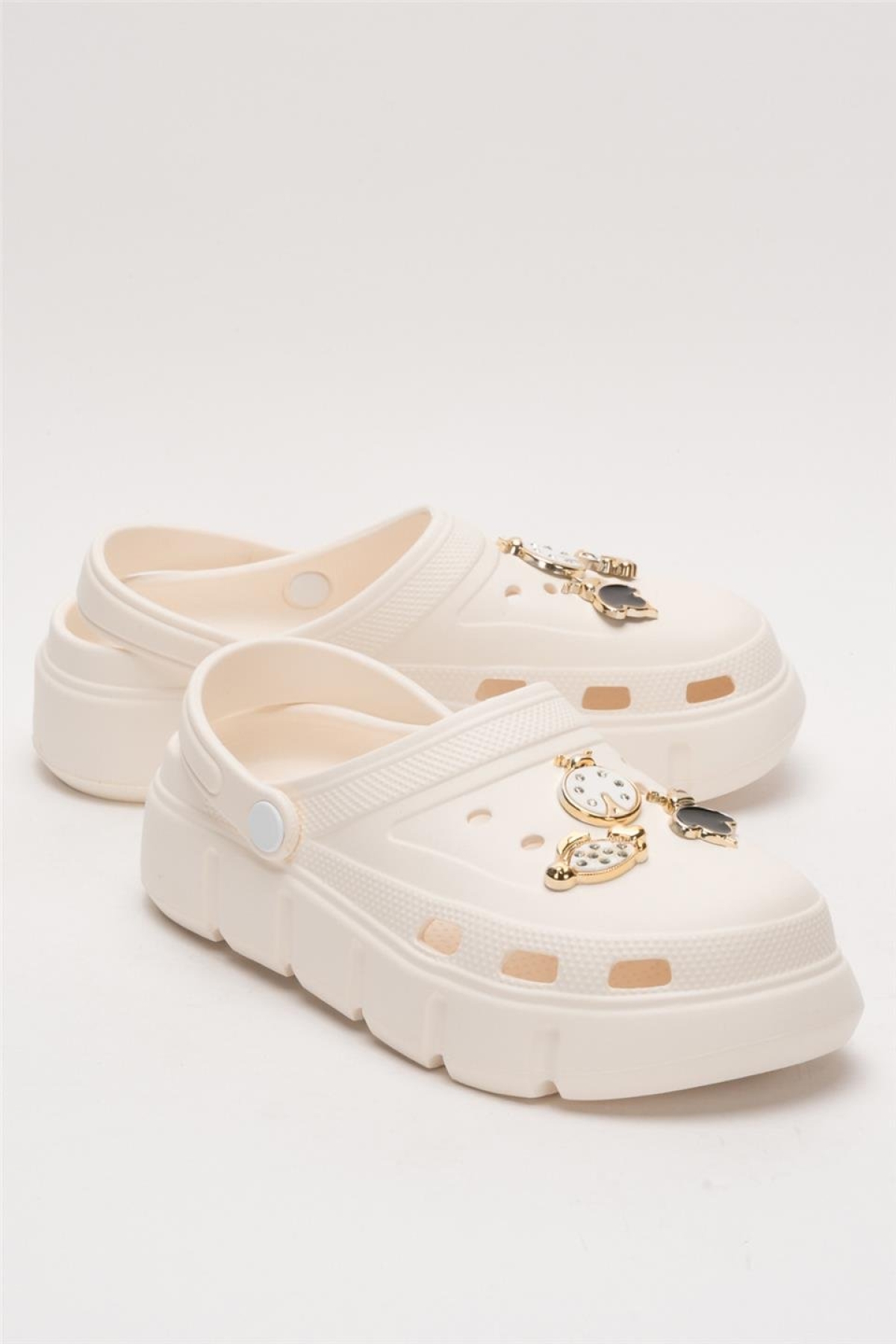 Yüksek Taban Taşlı Comfort Kadın Sandalet KREM - Görsel 3
