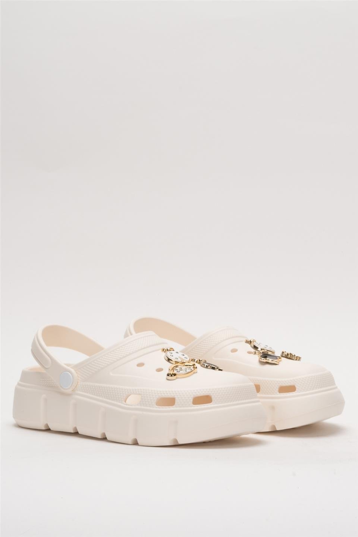 Yüksek Taban Taşlı Comfort Kadın Sandalet KREM - Görsel 4