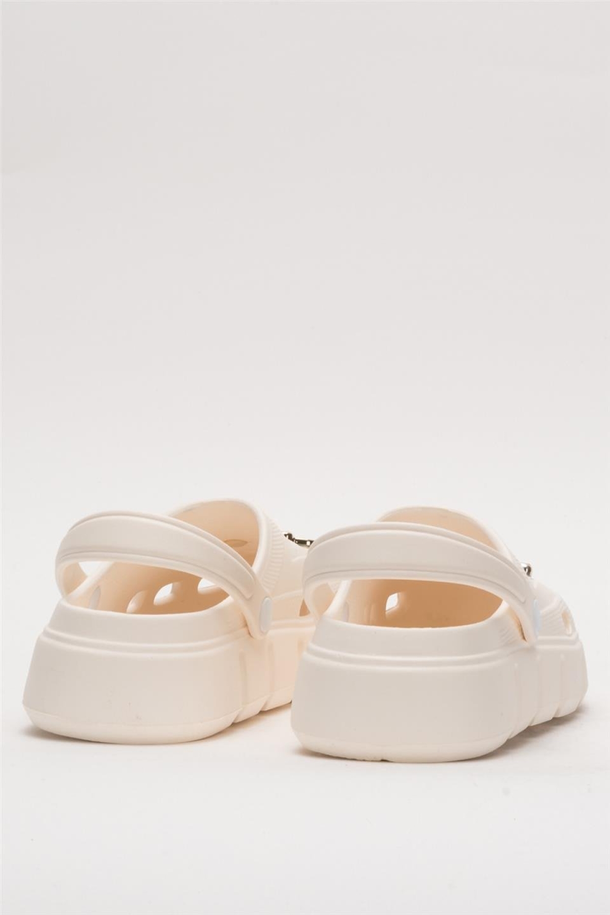 Yüksek Taban Taşlı Comfort Kadın Sandalet KREM - Görsel 5