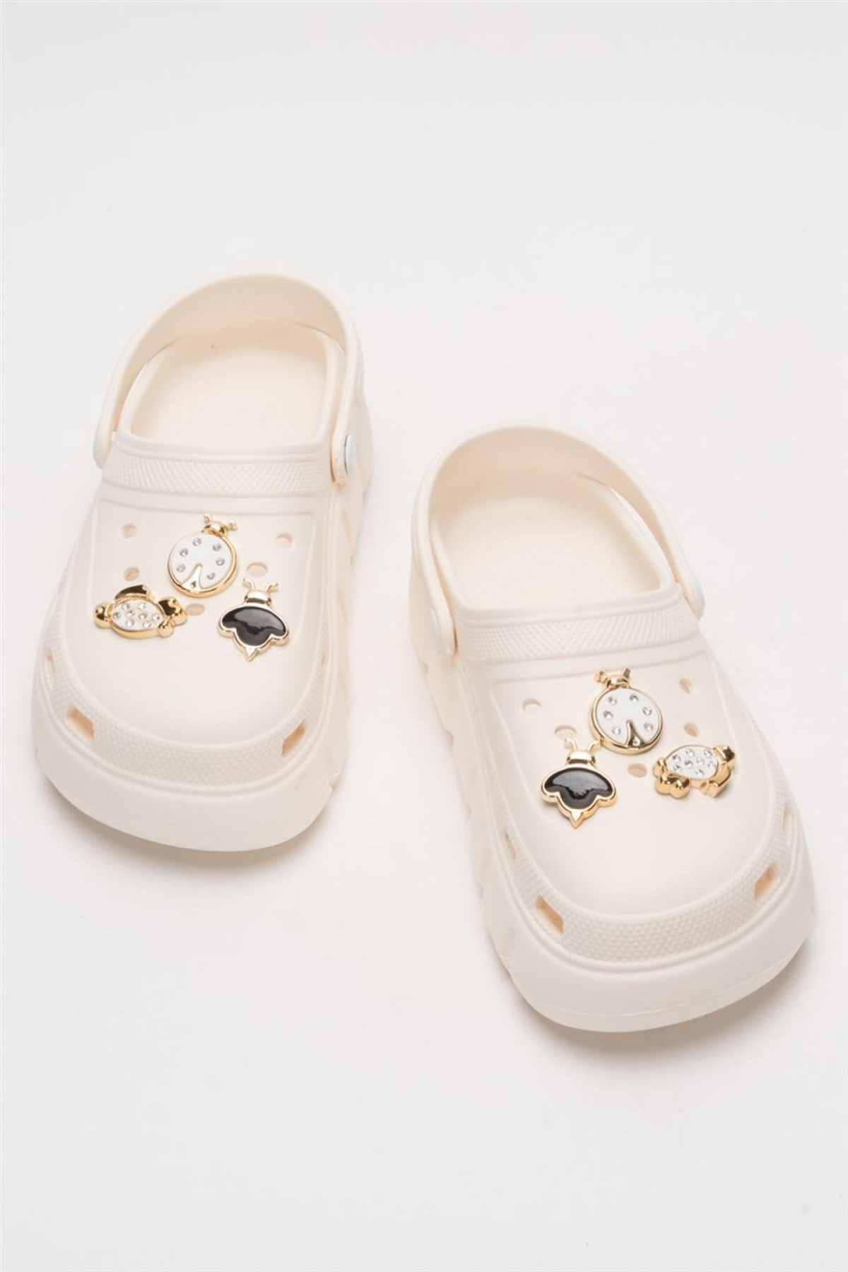 Yüksek Taban Taşlı Comfort Kadın Sandalet KREM - Görsel 7