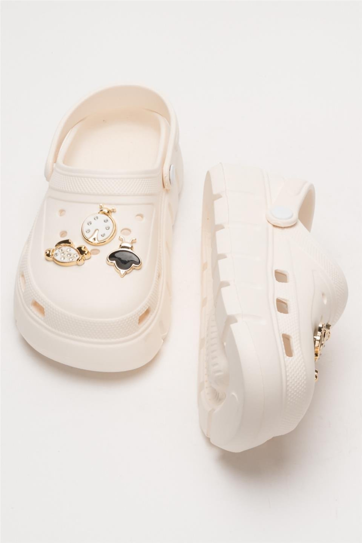 Yüksek Taban Taşlı Comfort Kadın Sandalet KREM - Görsel 8