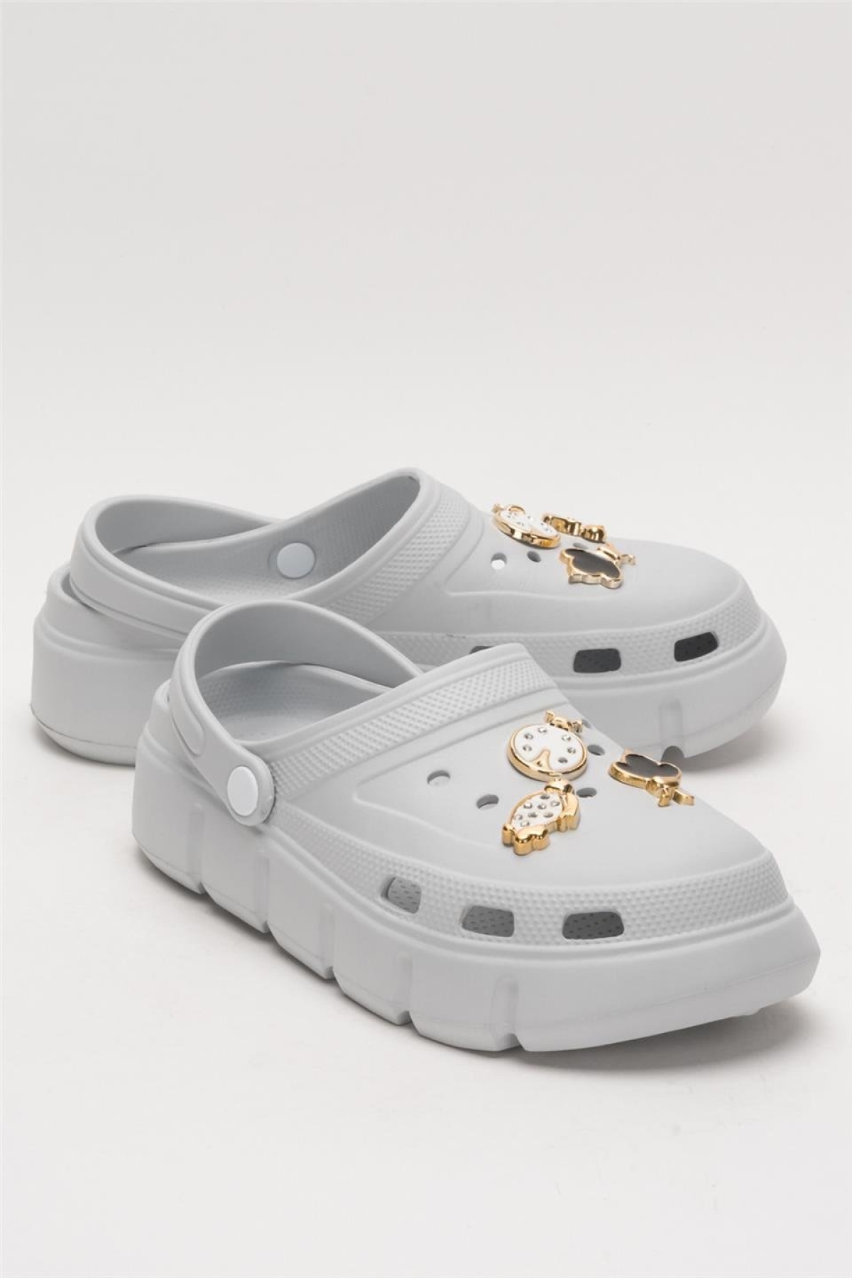 Yüksek Taban Taşlı Comfort Kadın Sandalet GRİ - Görsel 3