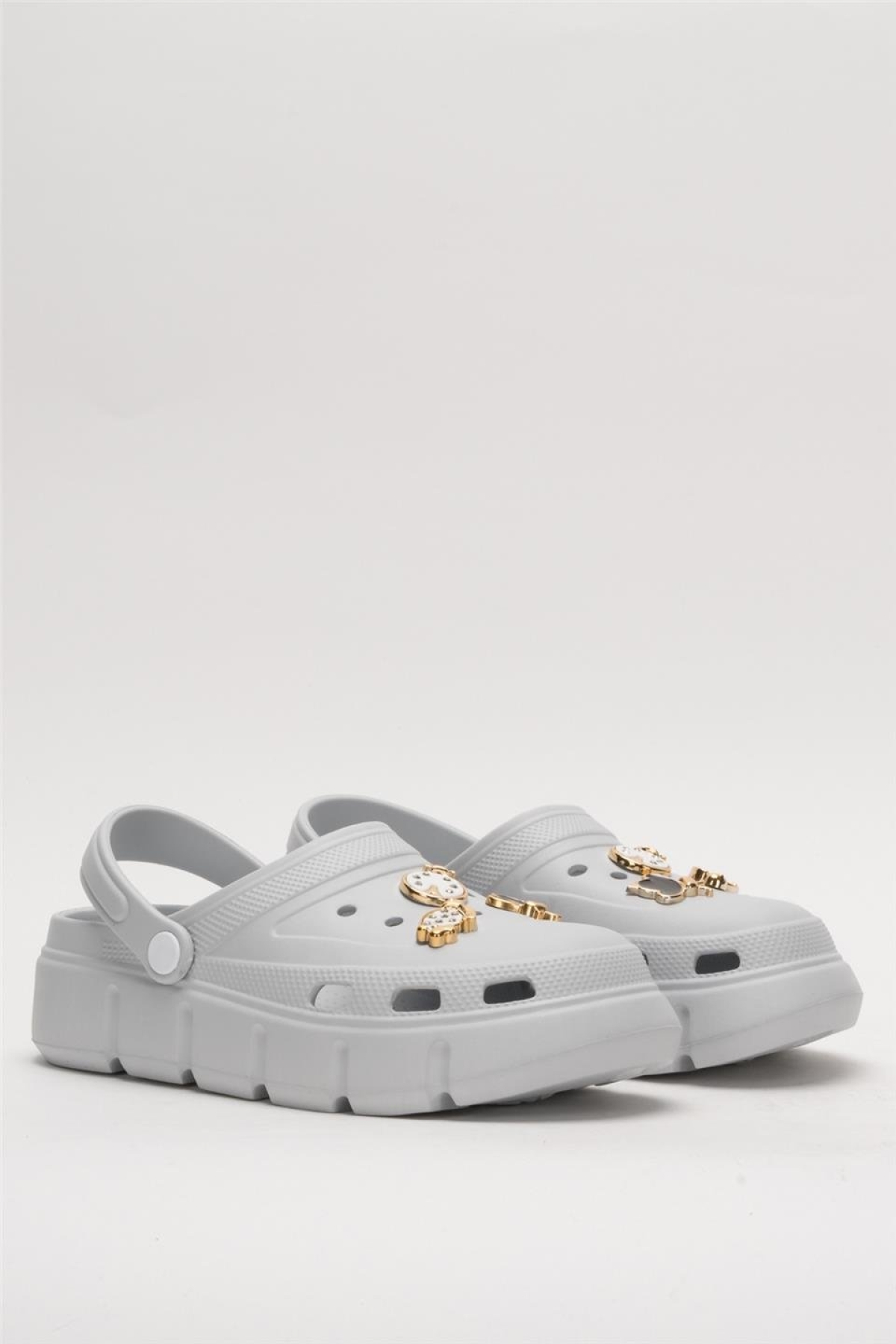 Yüksek Taban Taşlı Comfort Kadın Sandalet GRİ - Görsel 4