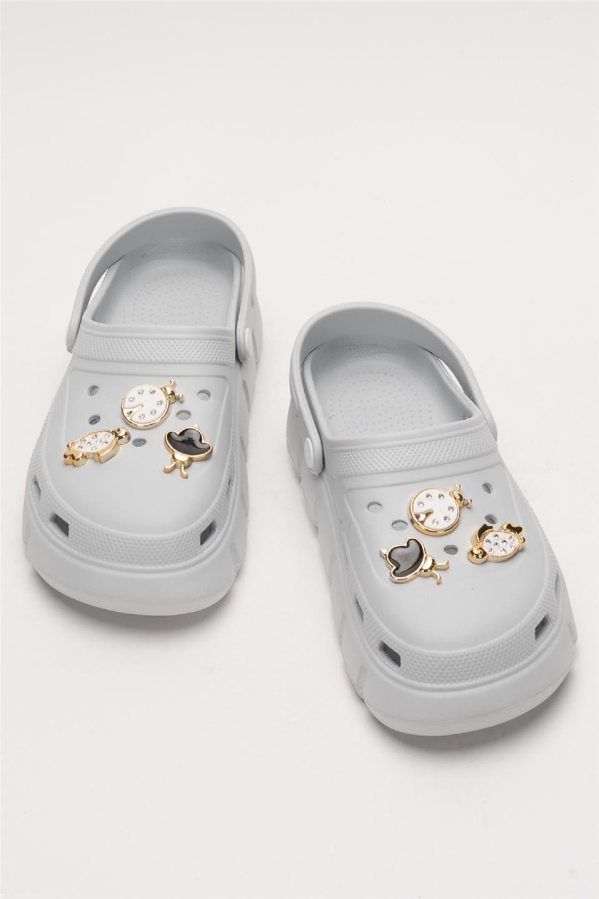 Yüksek Taban Taşlı Comfort Kadın Sandalet GRİ - Görsel 7