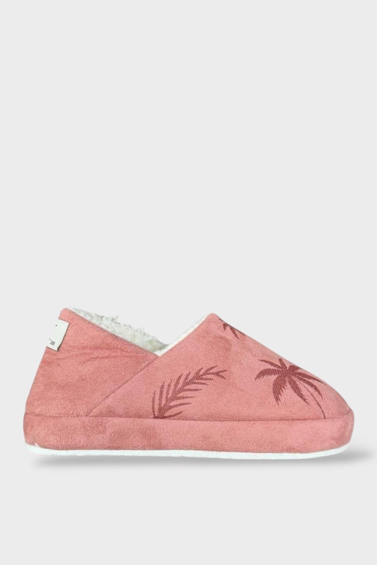 Ultra Hafif Palmiye Desenli Yünlü Ev Ayakkabısı Kadın Panduf PUDRA - Görsel 2