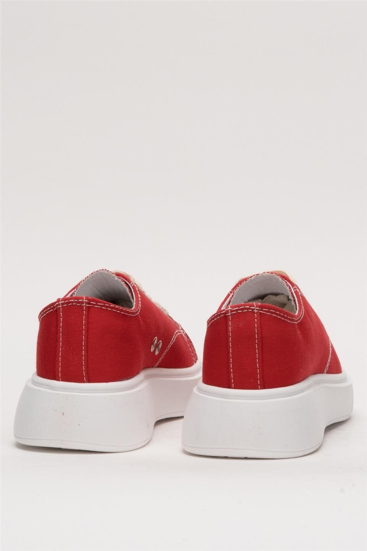 Kadın Rahat Kalıp Kalın Taban Keten Sneakers KIRMIZI - Görsel 5