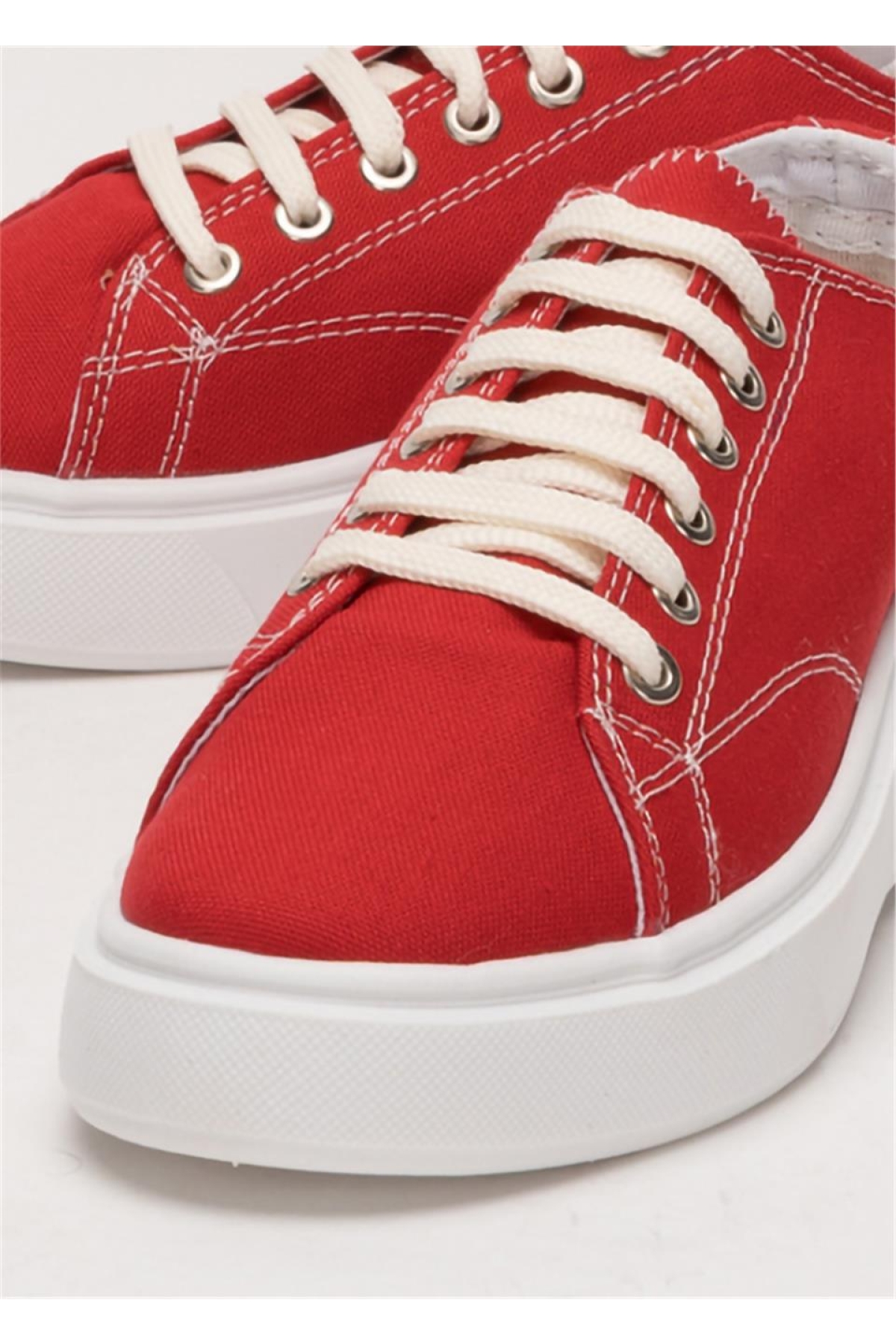 Kadın Rahat Kalıp Kalın Taban Keten Sneakers KIRMIZI - Görsel 6