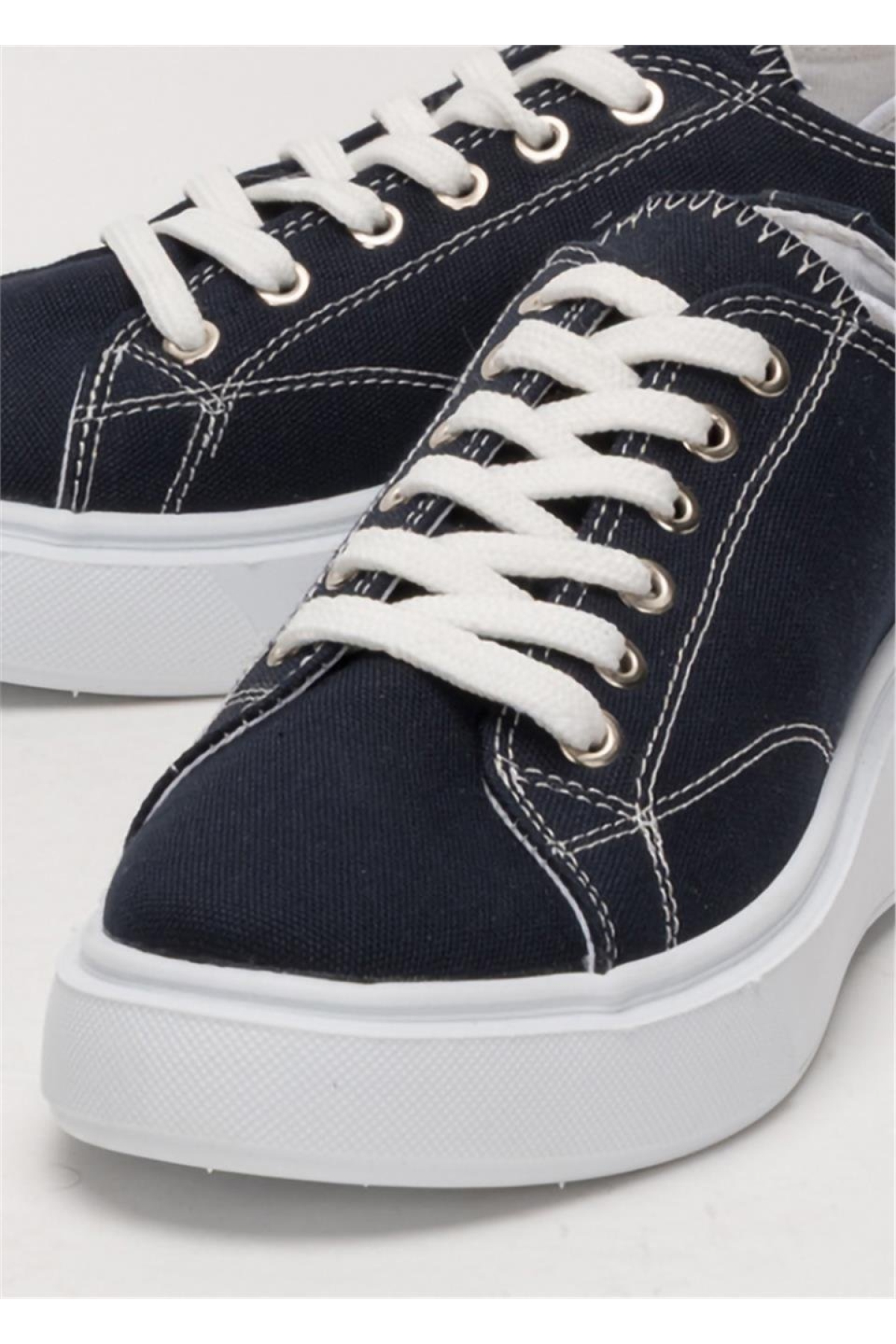 Kadın Rahat Kalıp Kalın Taban Keten Sneakers LACİVERT - Görsel 6