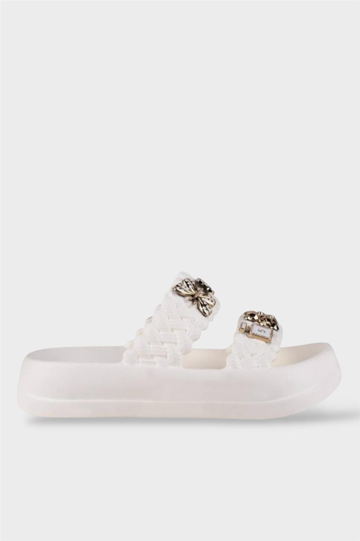 Kadın Taşlı Şık Rahat Konforlu Günlük Terlik BEYAZ - Görsel 2