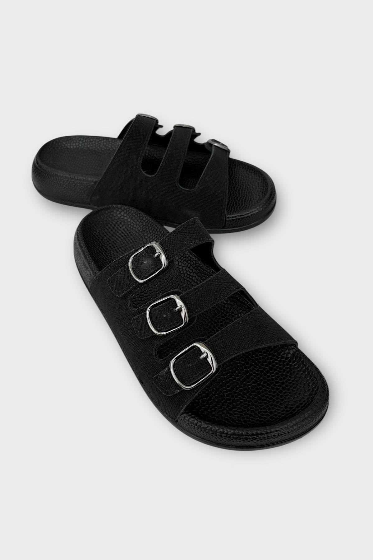 Kadın Üç Bant Ayarlanabilr Tokalı Terlik SİYAH - Görsel 3