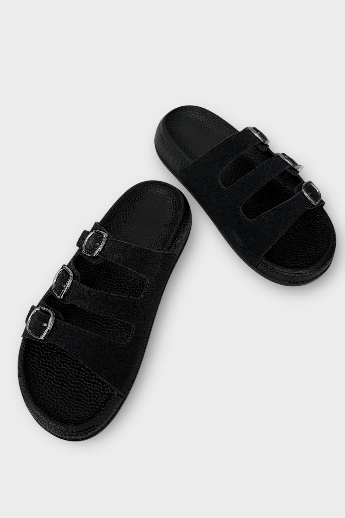 Kadın Üç Bant Ayarlanabilr Tokalı Terlik SİYAH - Görsel 4